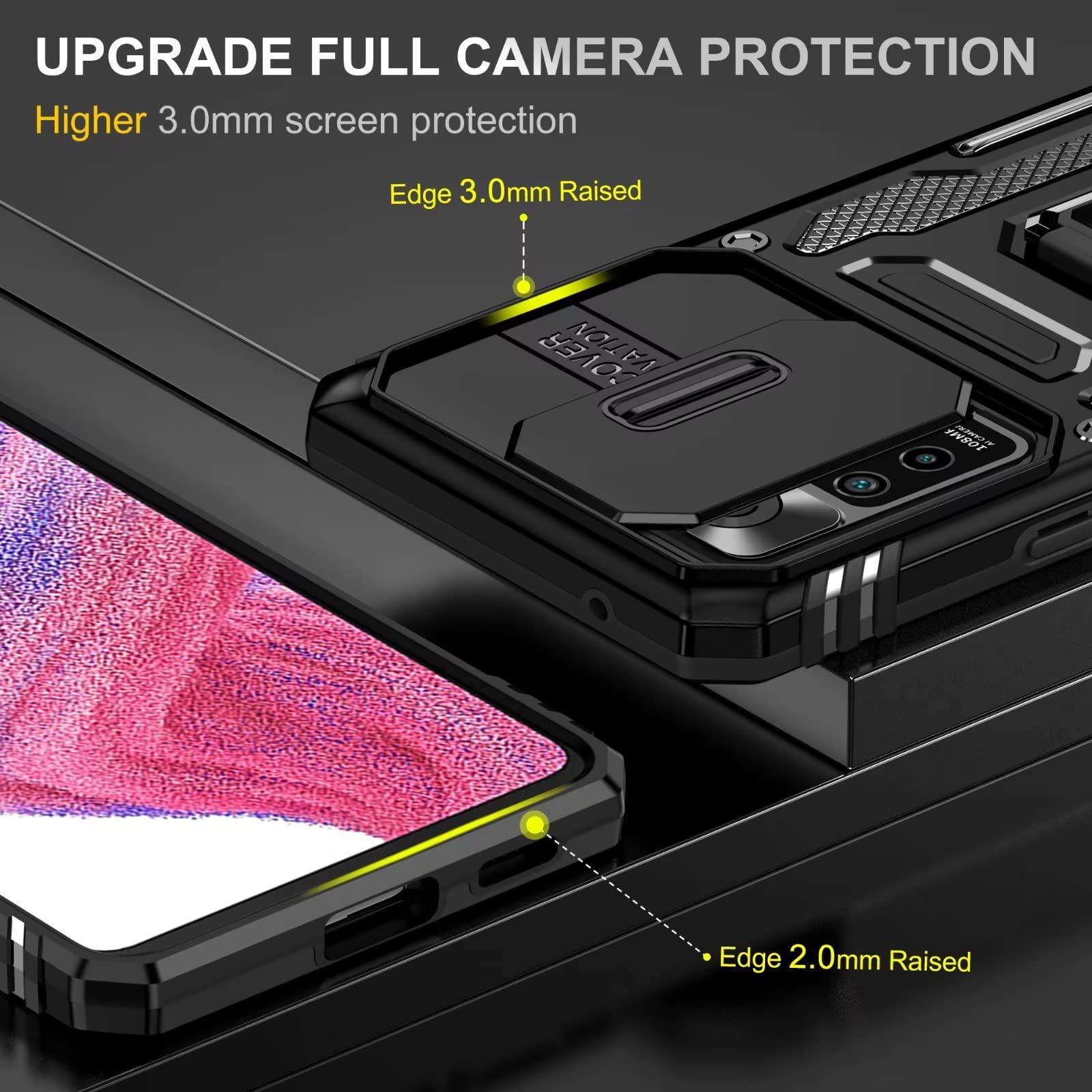 NEINEI Cover per Xiaomi Redmi Note 11 4G/11S,All'aperto Custodia con Scorrevole Protezione Fotocamera,Militare Antiurto Cover Case con Magnetico Supporto e TPU Silicone Bumper,Nero