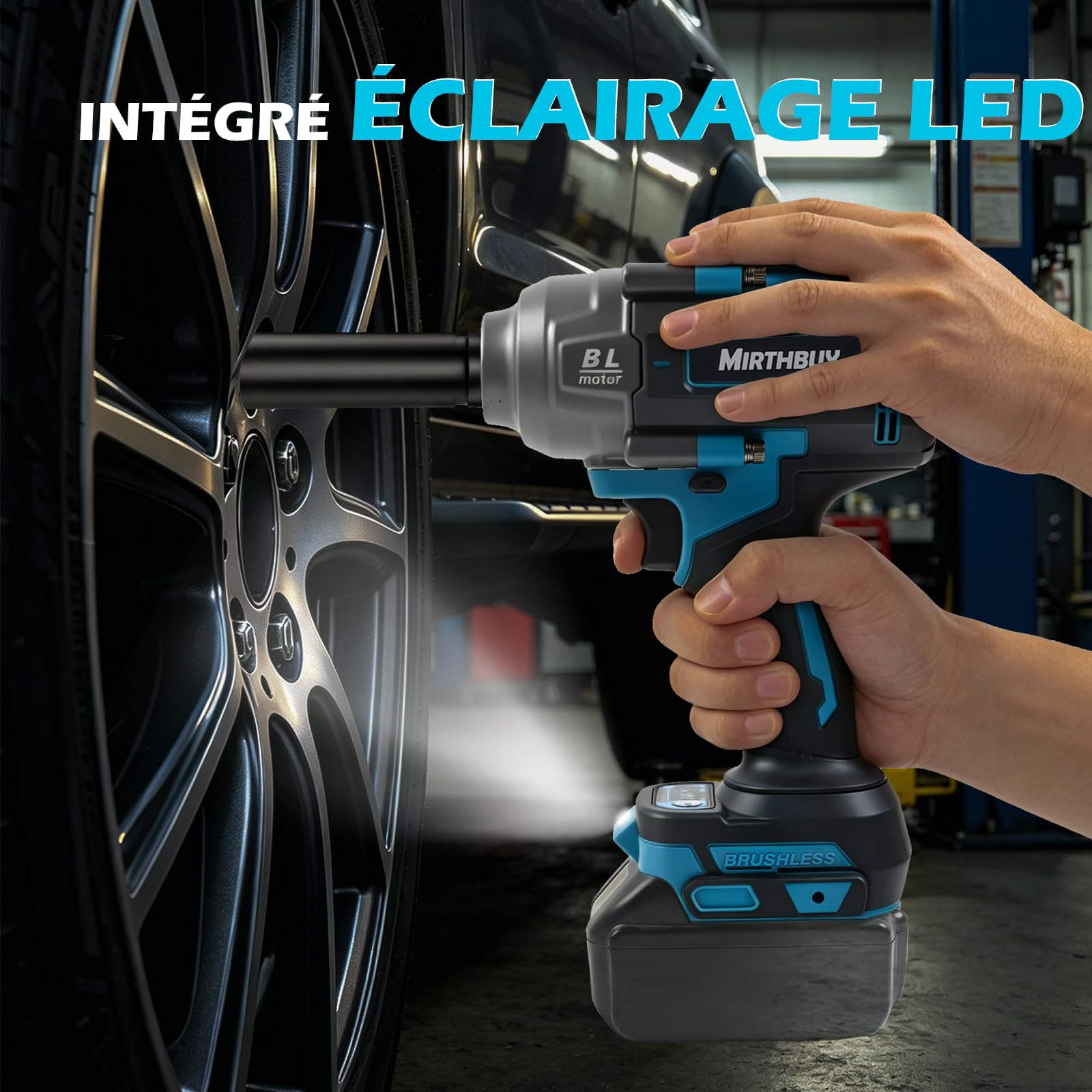 Visseuse à chocs sans fil 1800 N.m pour Makita 18 V, max 4000 tr/min, visseuse à percussion électrique sans balais 1/2" avec lumière LED, 4 niveaux de vitesse, pour réparation de pneus de