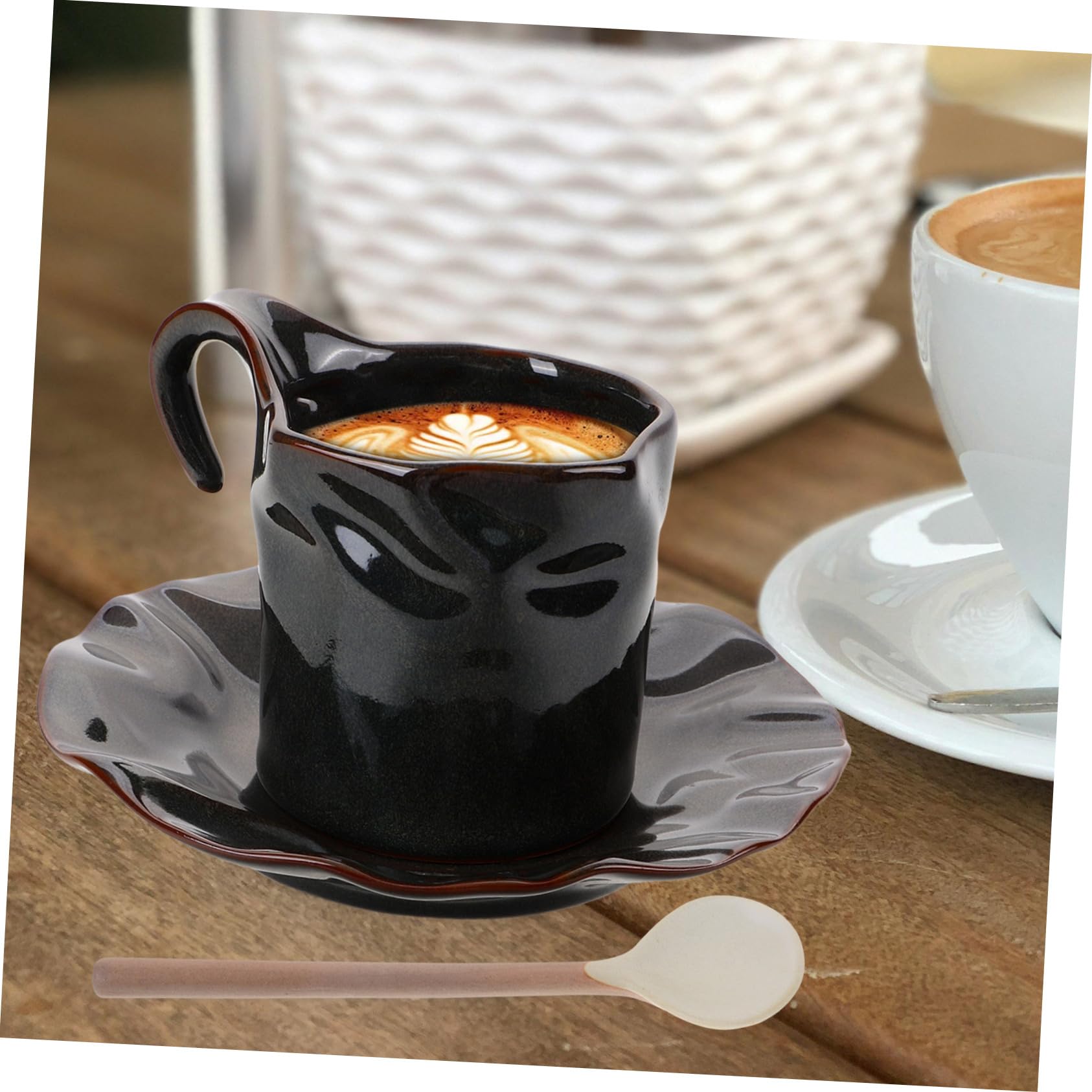 Alipis Tasse à Café en Céramique 150ml avec Soucoupe, Bord Lisse et Anse Pratique, pour Maison et Restaurant, Style Simple