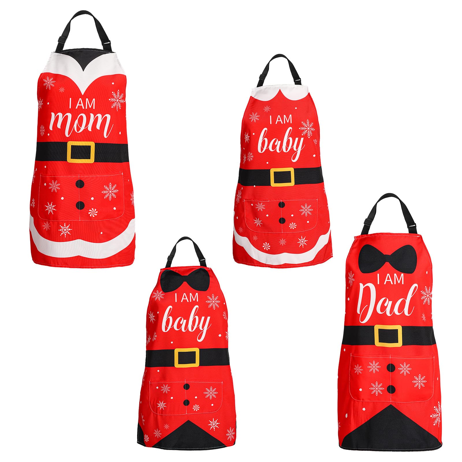 4uds Delantales Navidad, Ajustables para Cocinar en la Cocina 2 Tamaños Impermeables con Bolsillos para Fiestas Navideñas para Cocinar y Hornear en Familia (Rojo)
