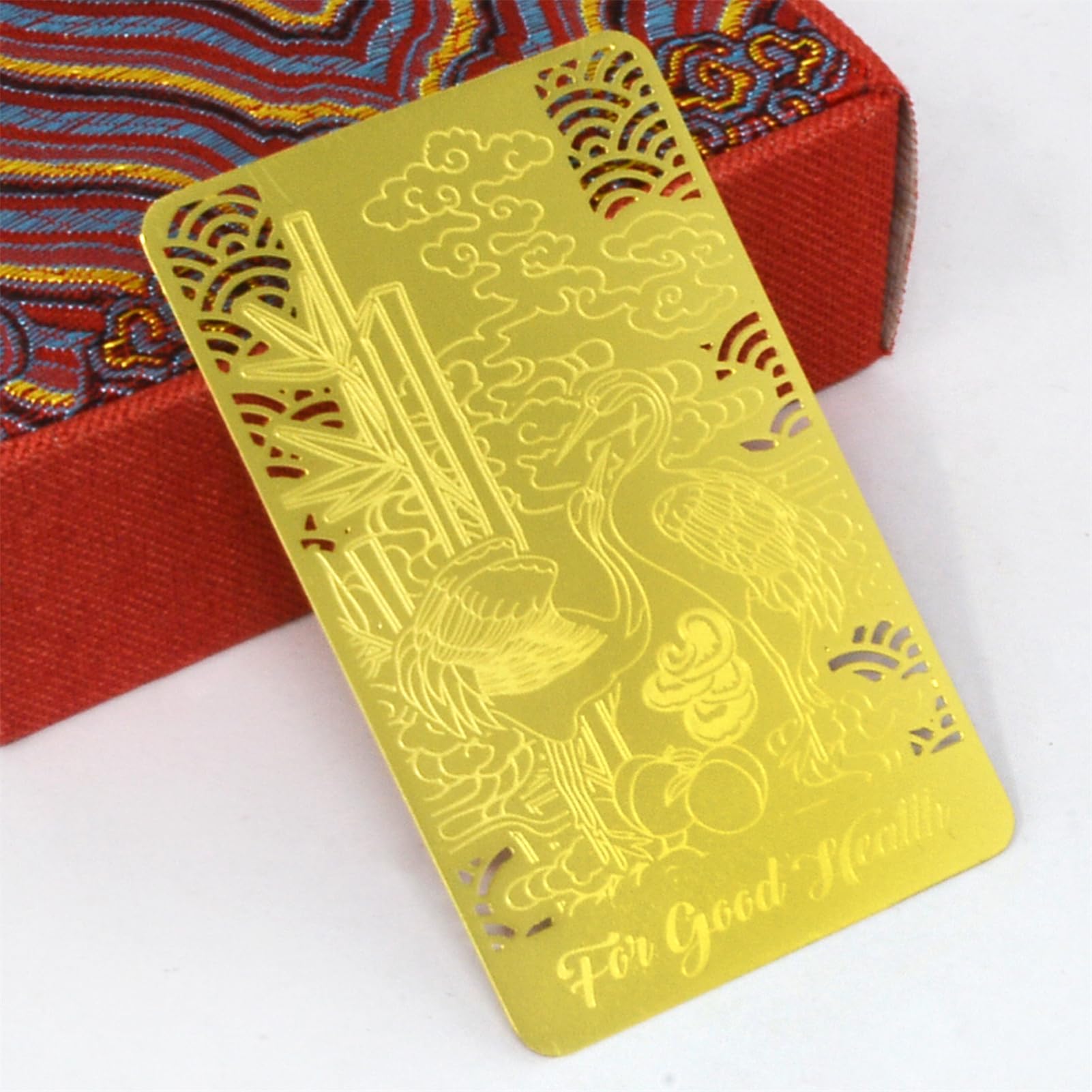 Feng Shui Red-Crowned Crane Good Talisman Gold Amulet Card