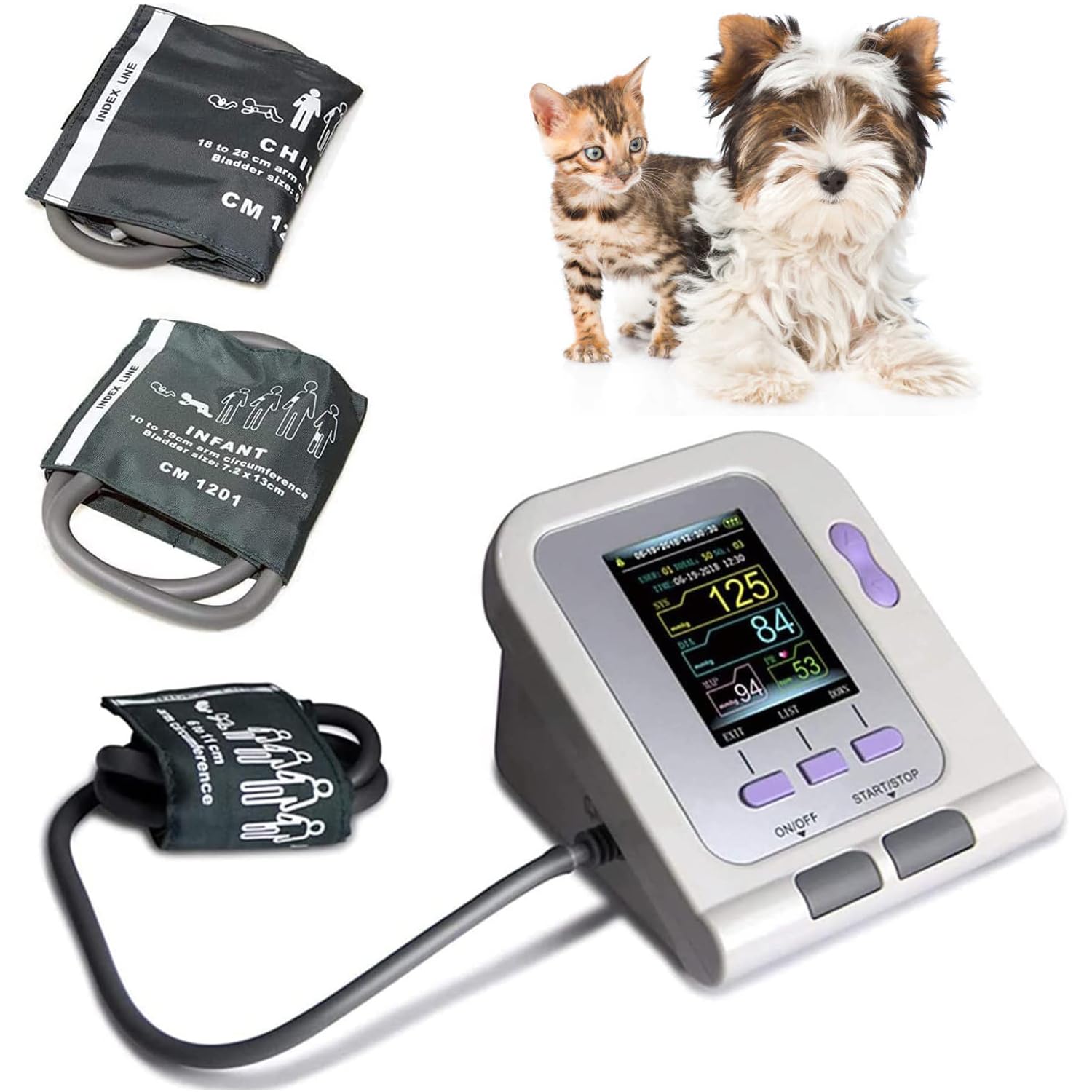 Blutdruckmessgerät Für Haustiere, Veterinärsphygmomanometer Mit 3 Manschetten, Automatische Blutdruckmessung, LCD-Digitalanzeige, Für Katze, Hund, Elefant, Tierpflege