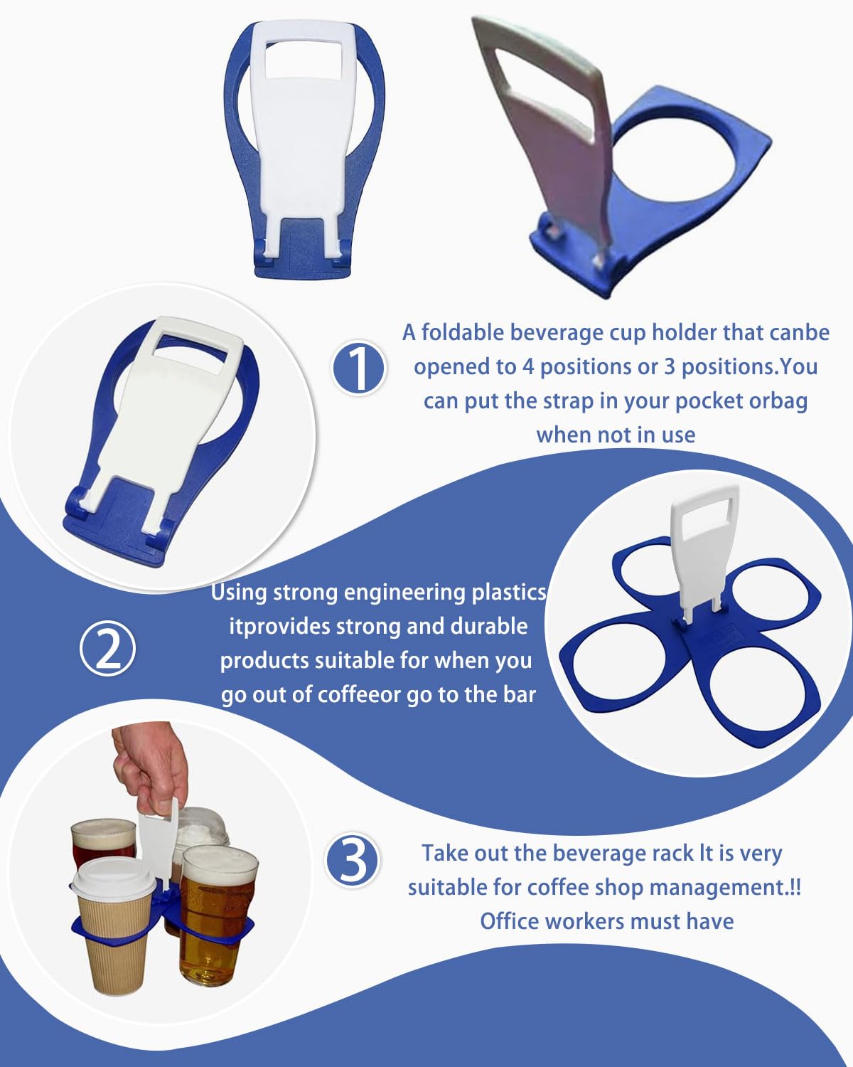 1 pezzi Portabicchieri pieghevole,Blu Portabevande con manico,Portatile,ripiegabile,per caffè,bibite,birra,birra,bevande,robusto formato tascabile riutilizzabile,Portabicchieri Con Manico