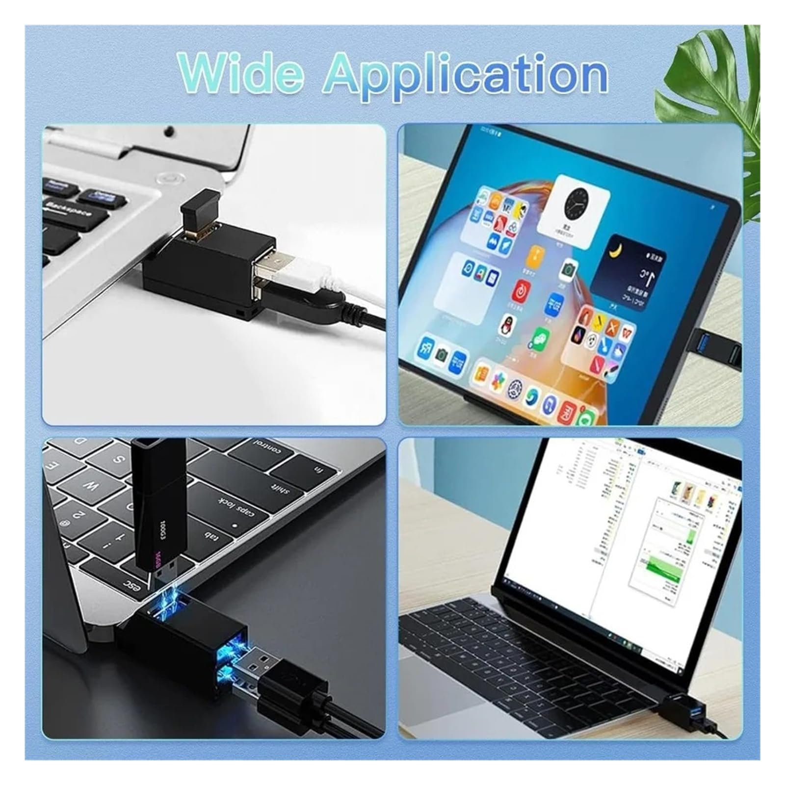 Hub USB 3.0 a 3 porte ad alta velocità per mini splitter per laptop PC Card Reader (bianco)