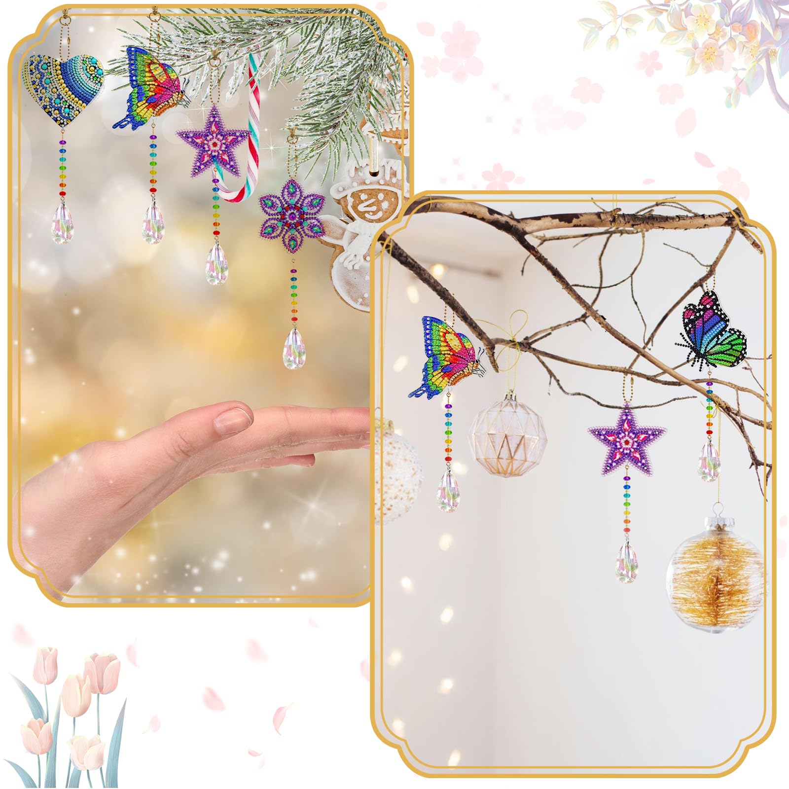 Geetery 9-teiliges Schmetterling-Diamantgemälde Set – Sonnenfänger, Windspiel, DIY-Dekoration