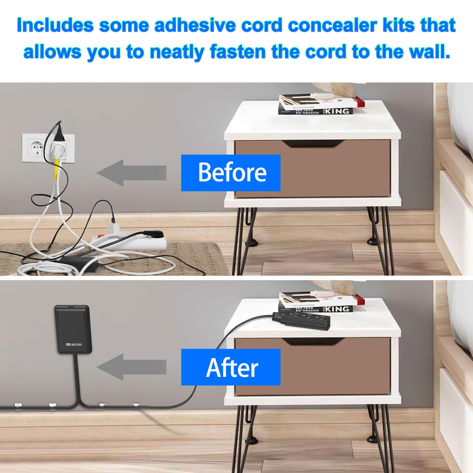 6FT Ultra Flat Plug Dual Extension Cord with 6 Outlets, Ultra-Thin Outlet Cover Power Bar, Outlet Concealer Universal Size Flat Plug Power Strip, Child & Pet Safe, 1625W, Black