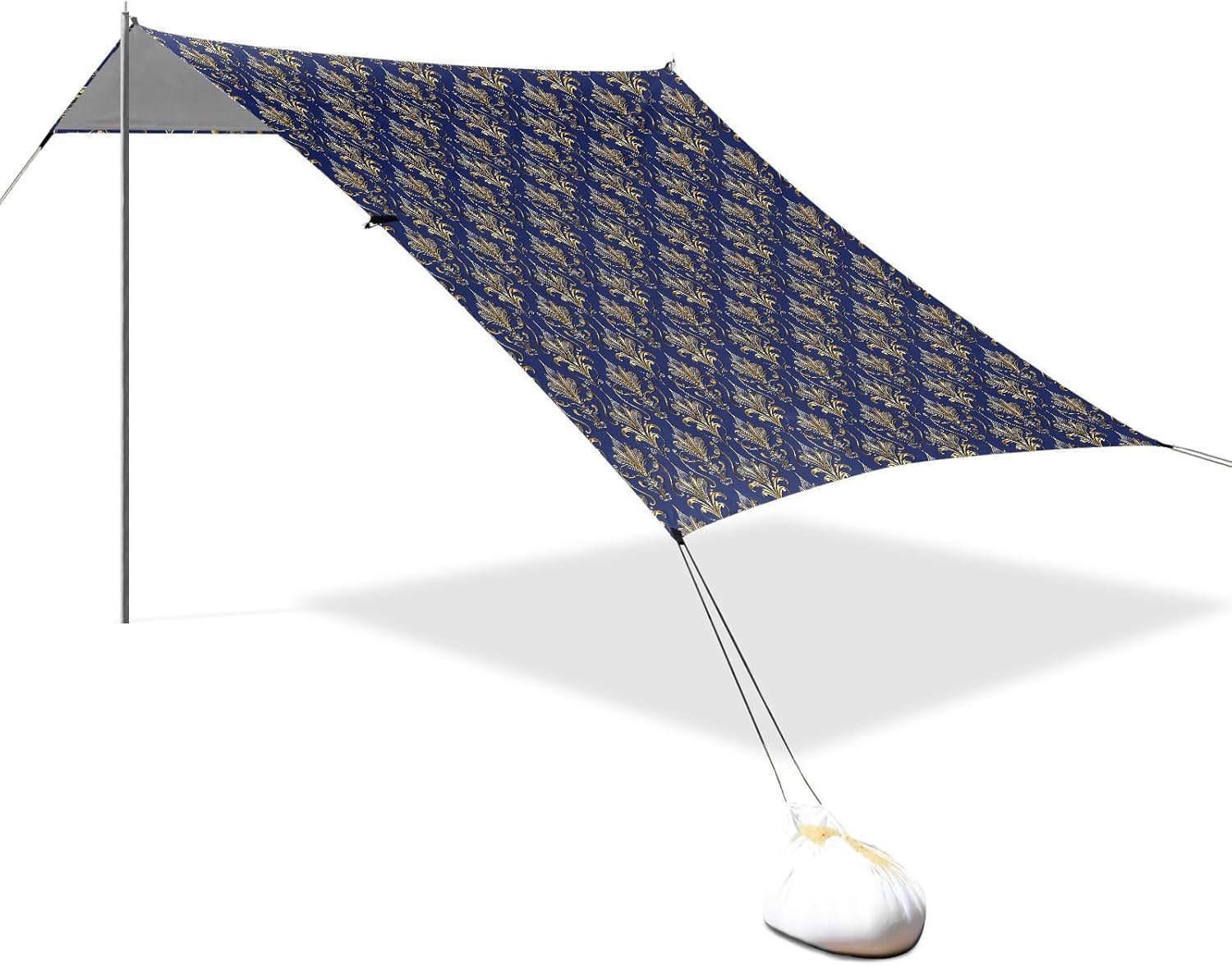 ALAZA Golden Damask Art Deco Floral Beach Tent Sun Shelter UPF50+ Protection Beach Shade Canopy w/ 4 Sandbags for Outdoor Camping, Fishing, Backyard Fun, Picnic, 10x9 ft