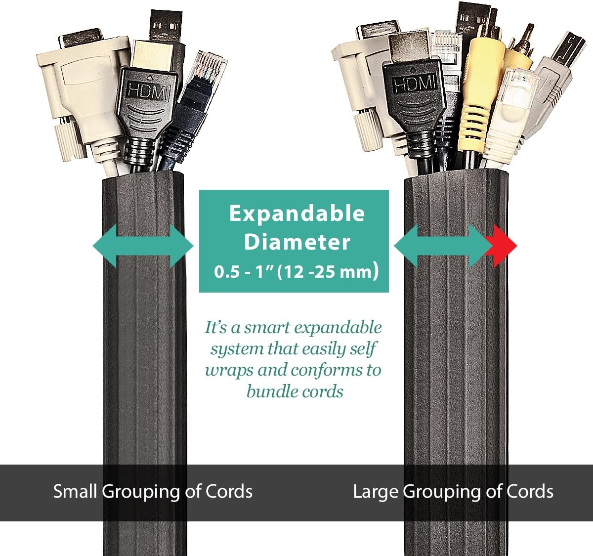 UT Wire UTW-FCW8-BK 8-Feet Expandable Flexi Cable Wrap, Black