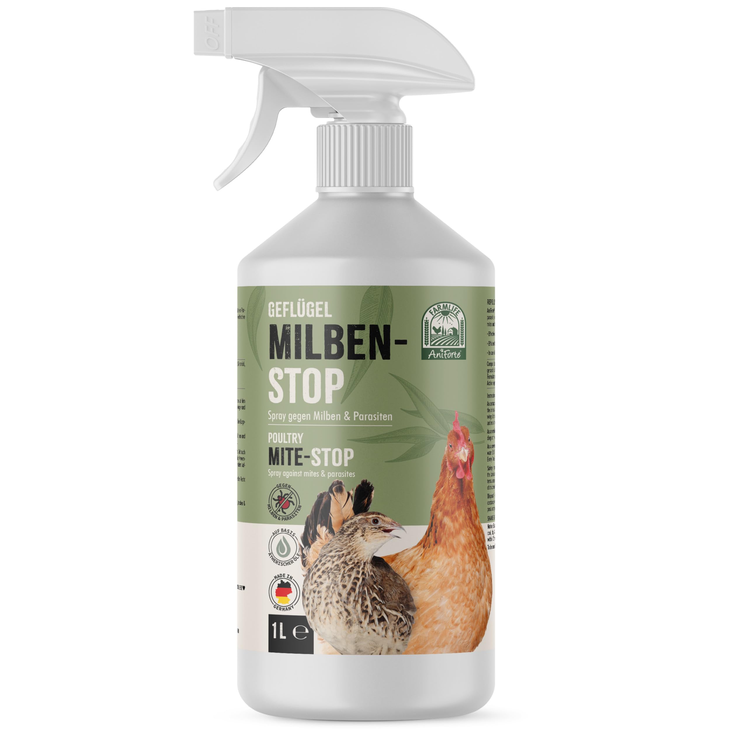 AniForte Aerosol para Pollos y Aves de Corral 1 litro - contra ácaros y parásitos, ácaros del Polvo, Aerosol Ambiental y Aerosol de Contacto, para infestaciones agudas y Medidas preventivas