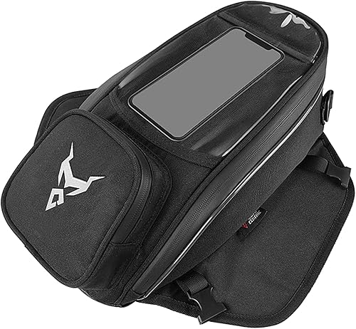 Bolsa para tanque de motocicleta de 5.5 L, montaje doble, bolsa para teléfono (hasta 7 pulgadas), cremallera impermeable, tanque universal de metal