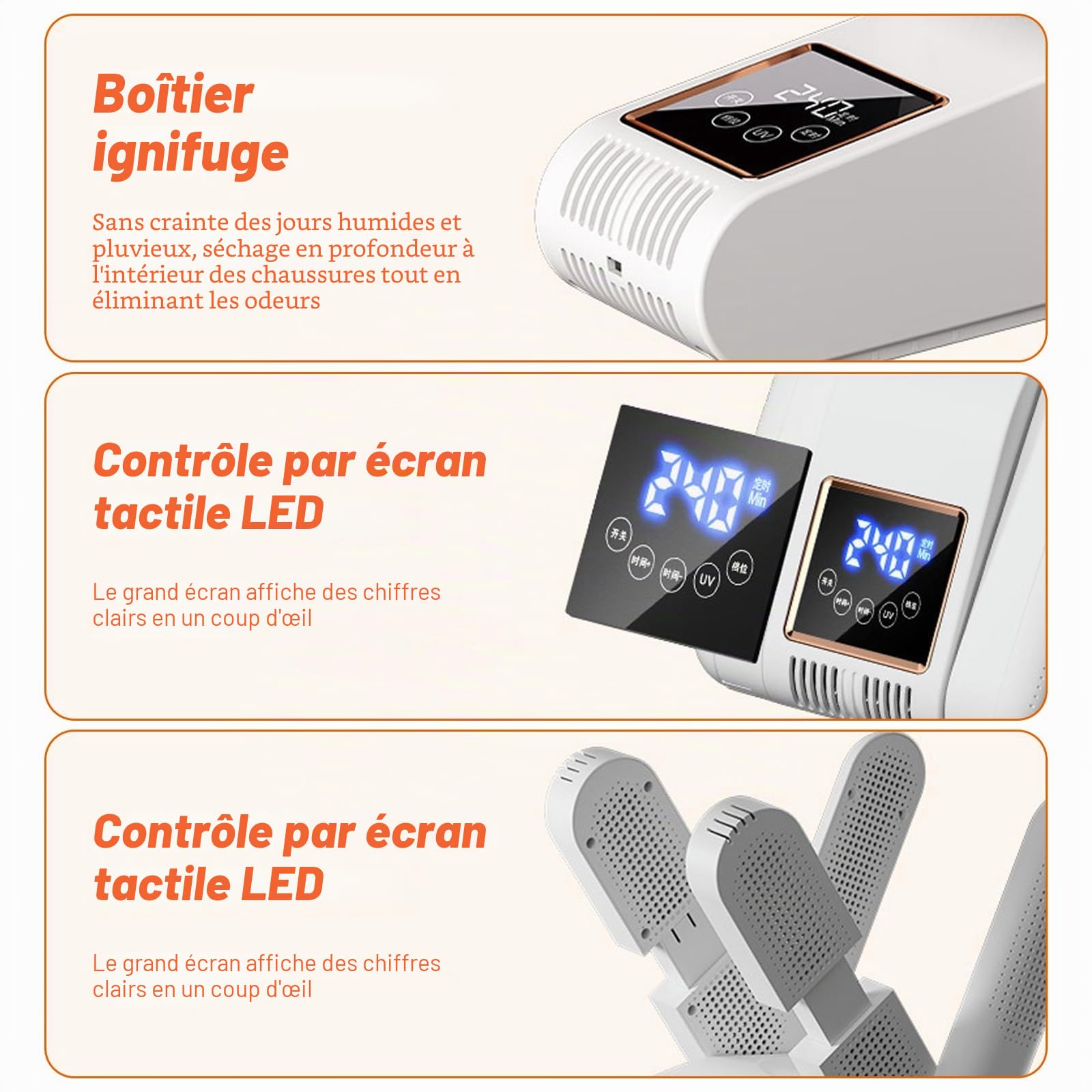 Sèche Chaussures Électrique, Sèche-Bottes et Chauffe-Chaussures Pliable avec Minuterie Intelligente, Désodorisation Ozone + UV, pour Chaussure de Ski, Bottes, Gants, Chapeaux et Chaussettes (Blanc)