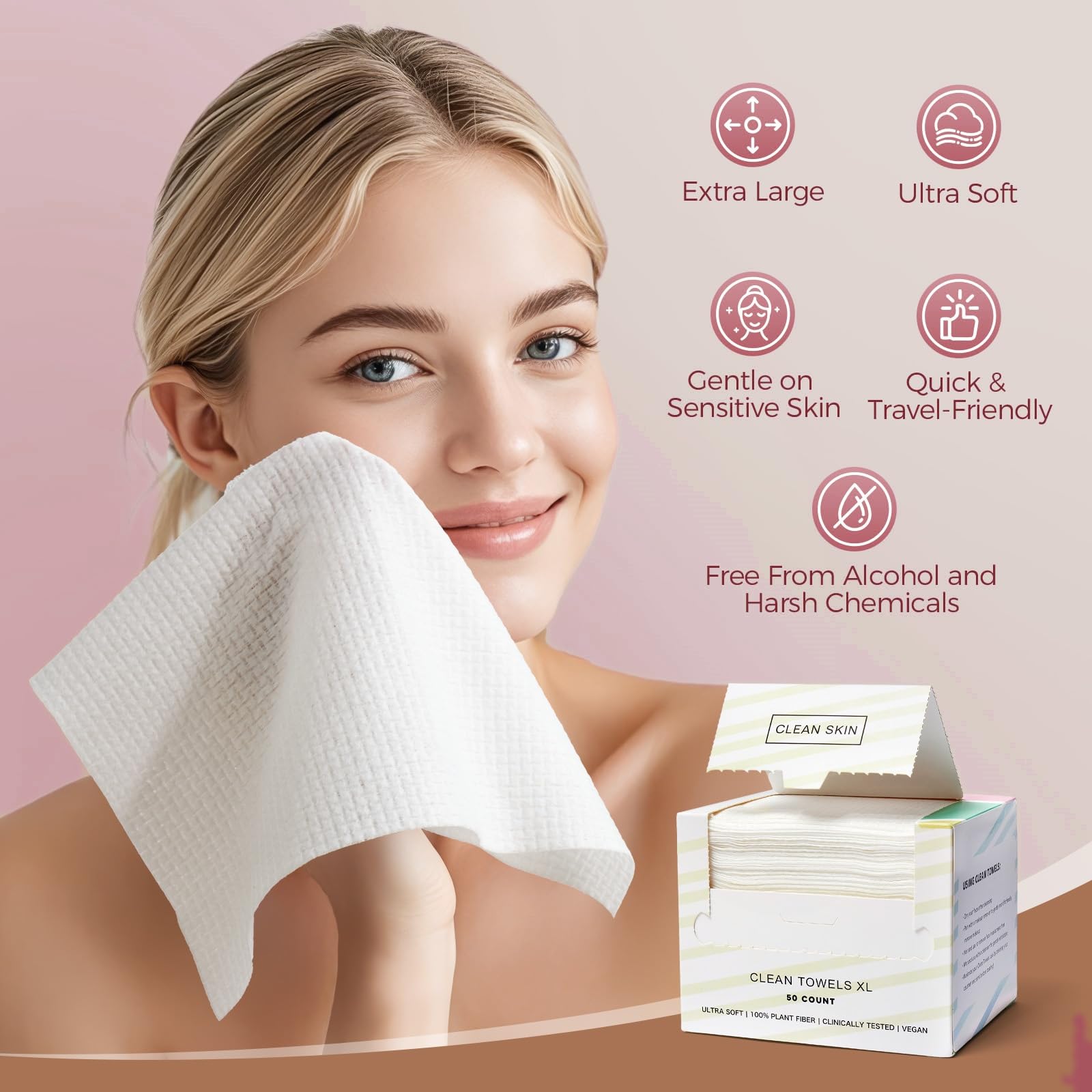 SUZZYVINE Disposable Face Towel Facial Towels 100% PLANT FIBER 10.65"×11.02" Facial Wipes for Sensitive Skin,Face Towels Ultra Soft,50 Count (1 Pack) - Image 4