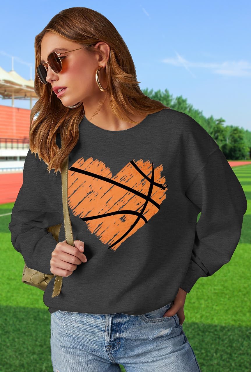 ELDPS Baseball Sweatshirt for Women: Baseball Heart Graphic Tee Shirt Funny Game Day Pullover Long Sleeve Tops