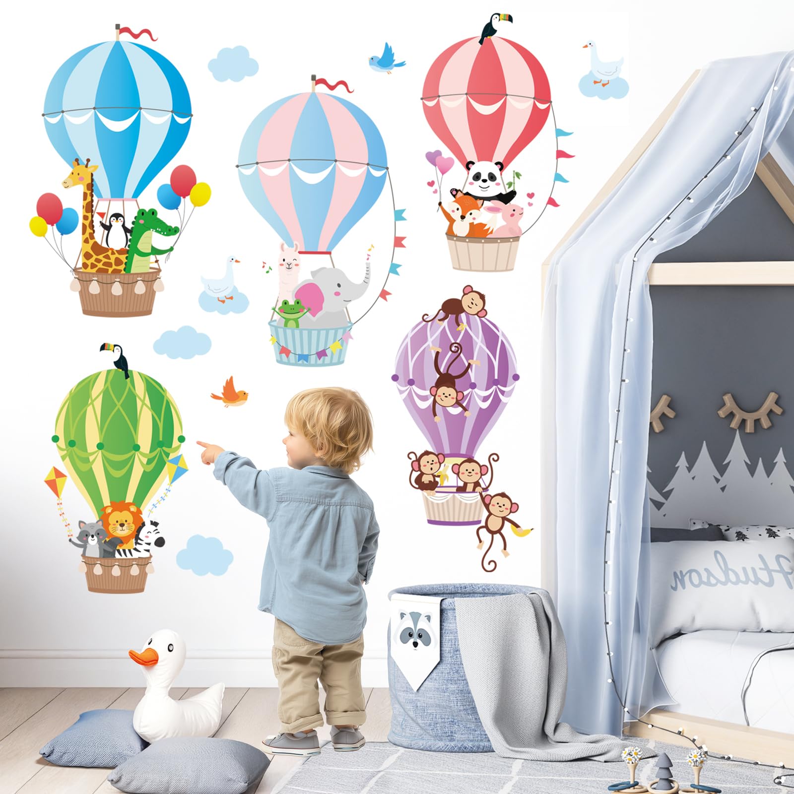 アメリカ製　ヴィンテージ　子供と動物たち 愉快な壁飾り Amazon.co.jp: DECOWALL 熱気球に乗った動物たち ウォール ステッカー