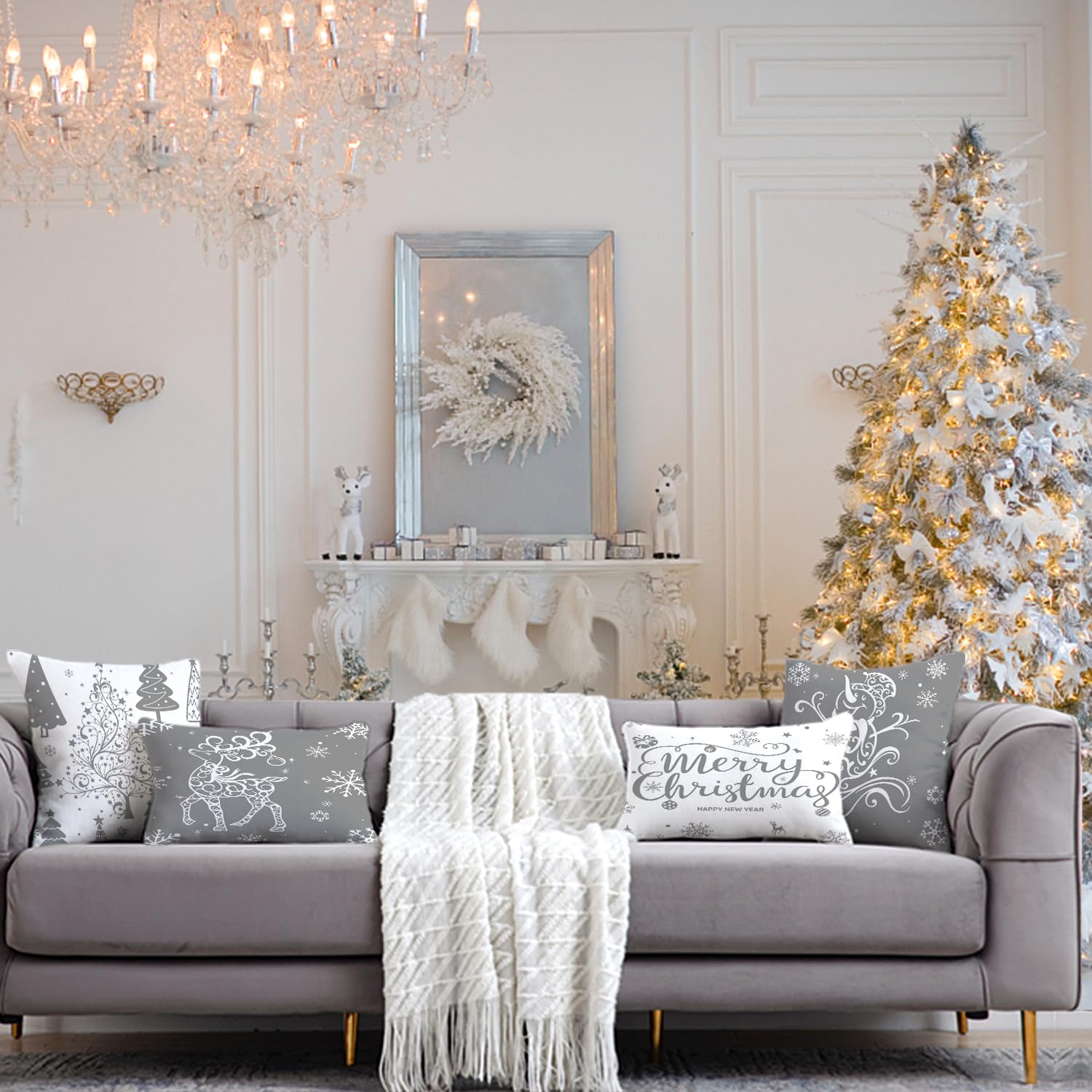 Bonhause Federe per Cuscini Natale Rosso 45 x 45 cm Copricuscini Decorativi Natale Hoho Gioia Velluto Morbido Federa per Cuscino Divano Letto Casa Vacanze Inverno Decorazione Set di 4