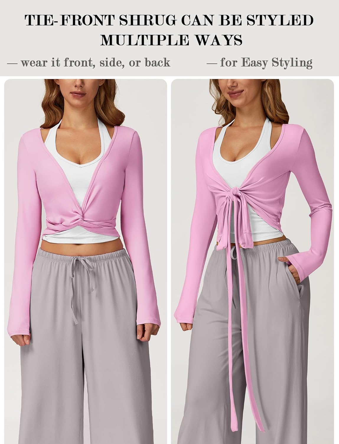 Aivtalk Wrap Top for Women Long Sleeve Deep V Neck Cross Tie Workout Ballet Pilates Yoga Shirt Ballerina Blouse