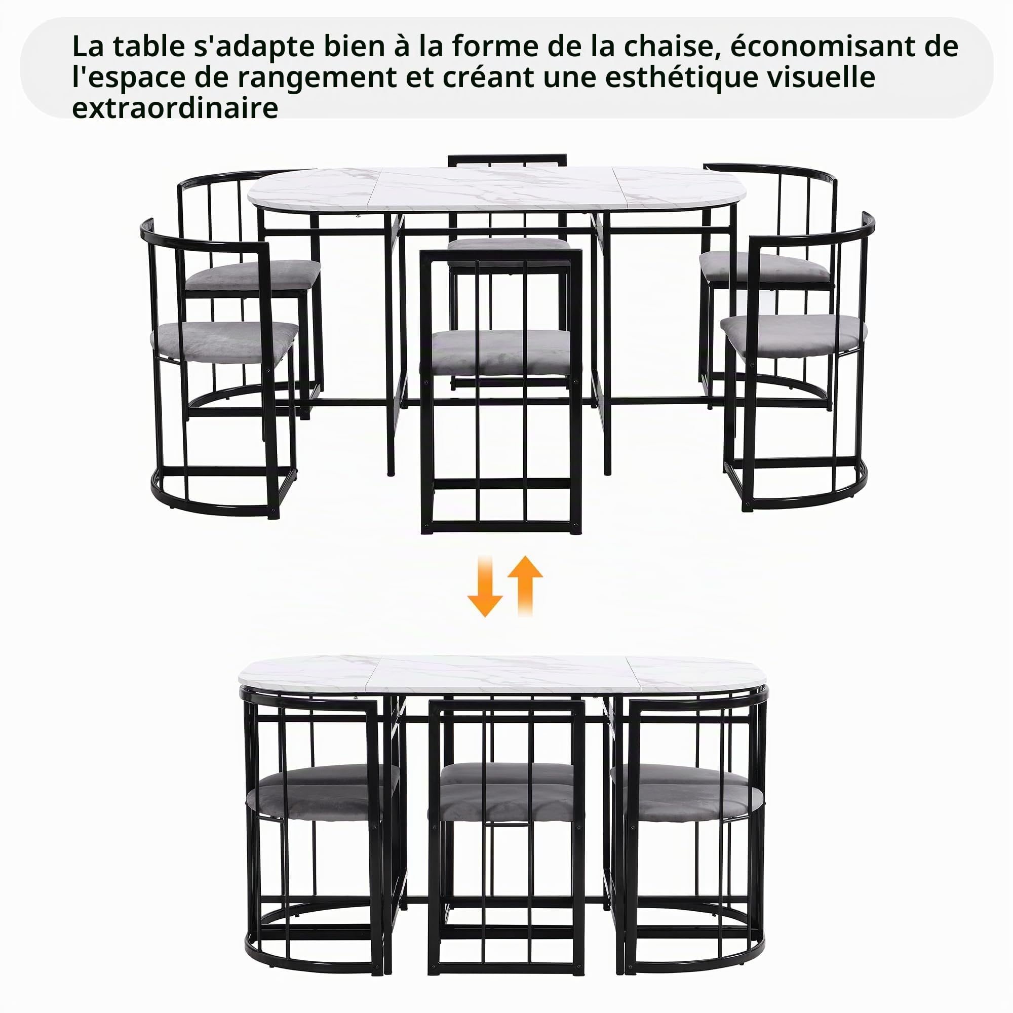 soges Ensemble de Salle à Manger avec Table et 6 Chaises pour 6 Personnes, Table de Salle à Manger 140 x 80 x 76 cm Noir et Blanc