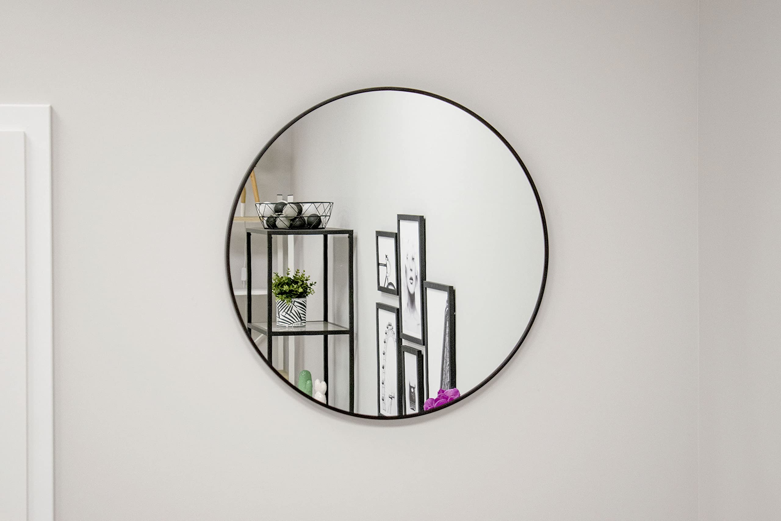 Home Collective Specchio 80x80cm Tondo da Parete con Cornice in Metallo Nero | in Diverse Dimensioni per Il Bagno, Il corridoio, Il Soggiorno, la Sala da Pranzo o Lo Specchio cosmetico