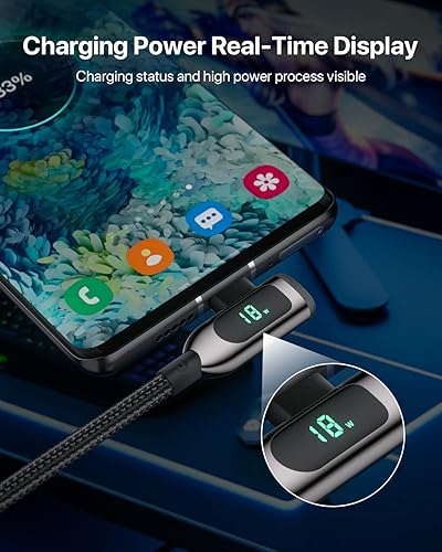 Miniatura 3 de SOOPII Cable USB C a USB C de ángulo recto de 100 W, paquete de 2 cables trenzados de aleación de zinc de 4 pies con pantalla LED para lPad