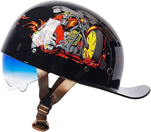 Miniatura 6 de Gorra de béisbol para motocicleta, casco de moda vintage para adultos, hombres y mujeres, cascos de motocicleta de cara abierta para Cruiser Street