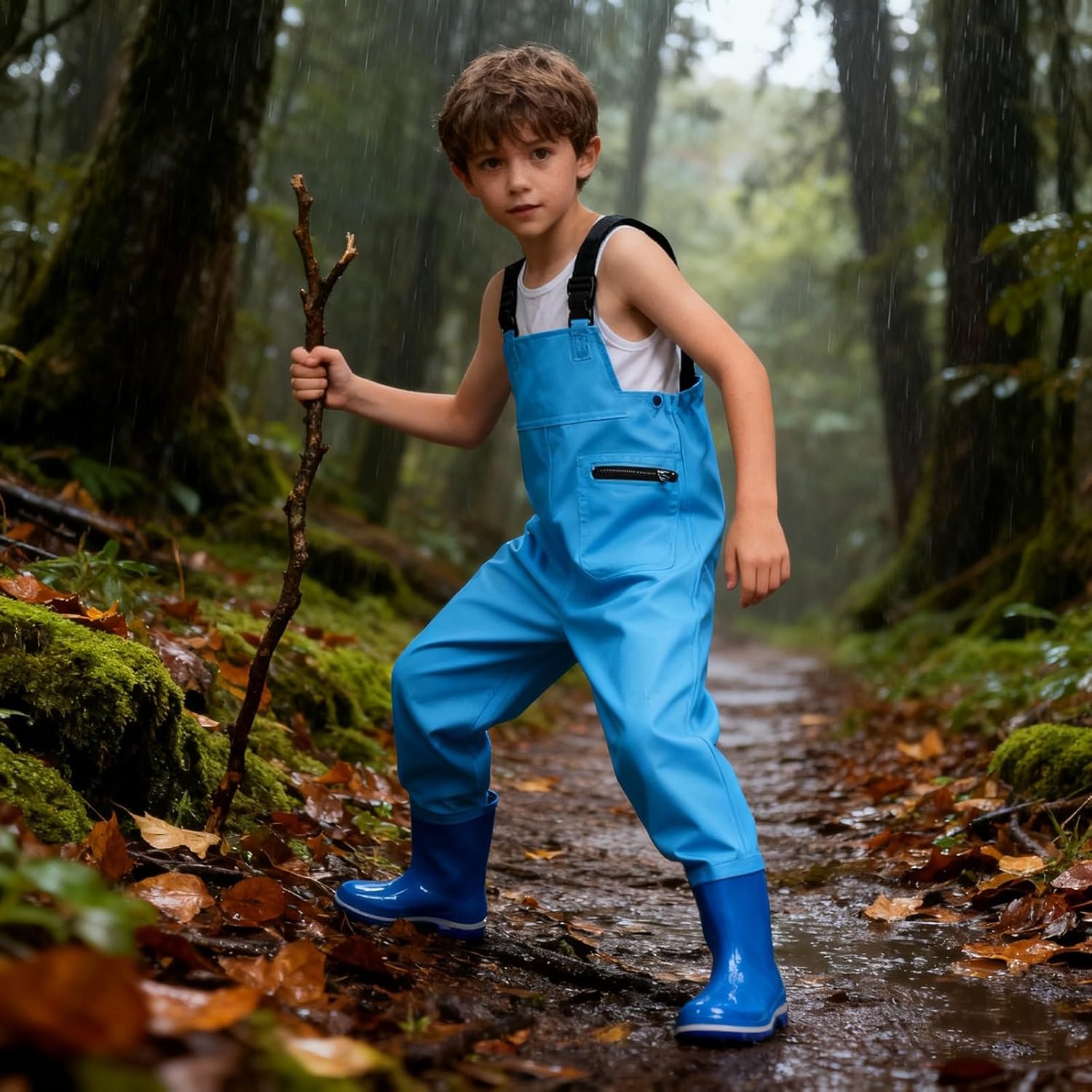 Kids Boys Girls Rain Pants Overalls Water-Resistant Lightweight Footed Bibs Spring Solid Casual Cute Outfits