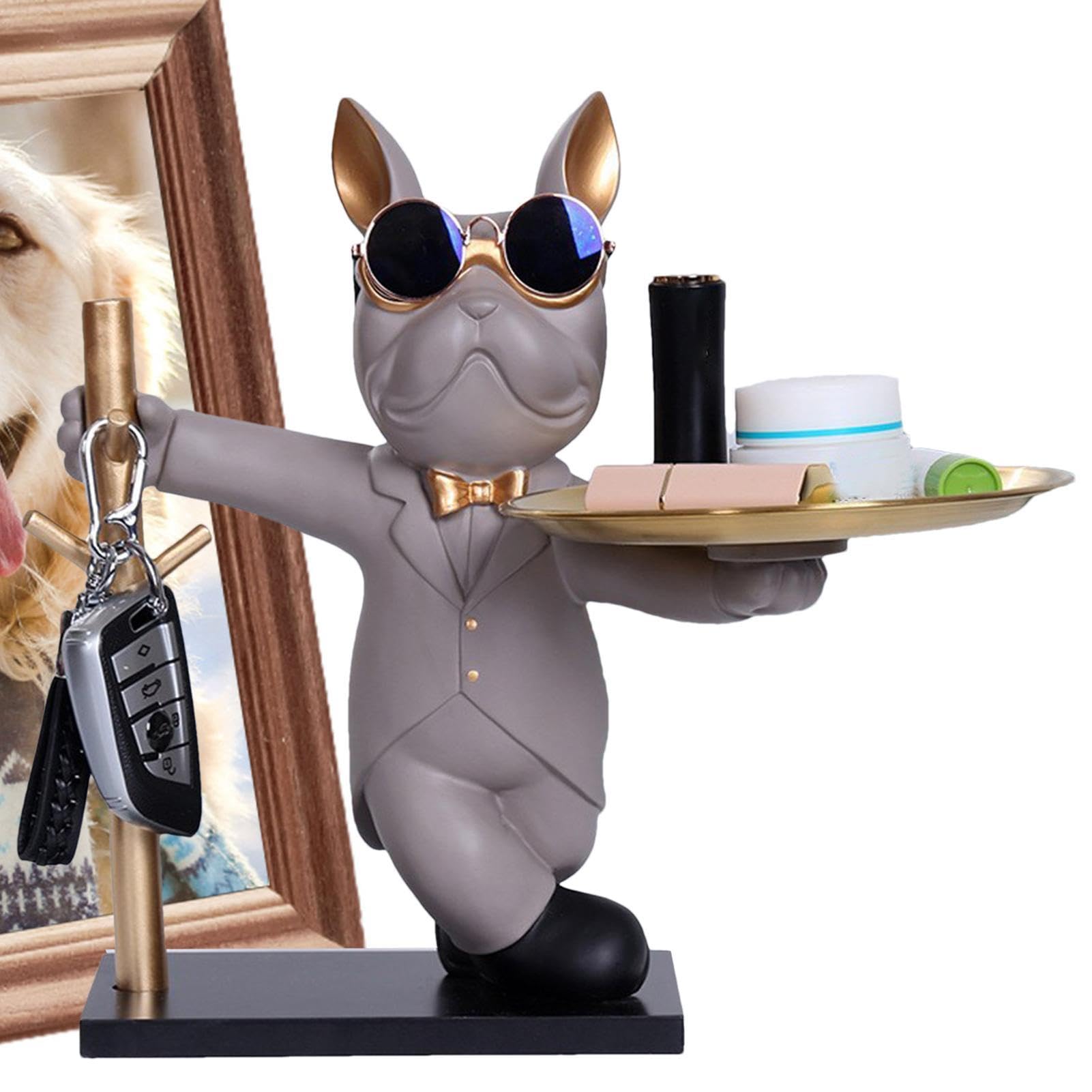 Bandeja de Bulldog Francés Decoración Francés Bulldog Francés Llave Bandeja Almacenamiento de llaves Coole Bulldog Francés Figura con Bandeja Perro Decorativo Bandeja Estatua
