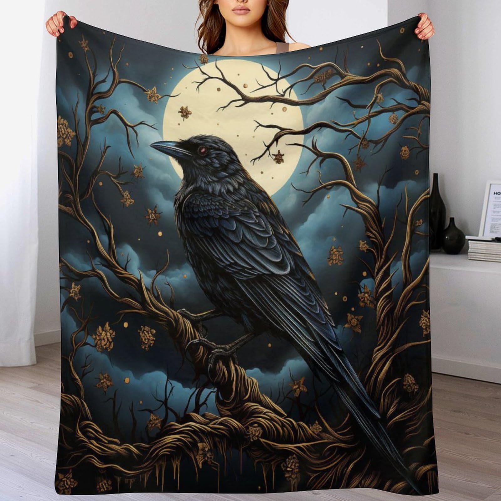 Couverture de lit oiseau et plaid canape en flannel legere 100x130cm