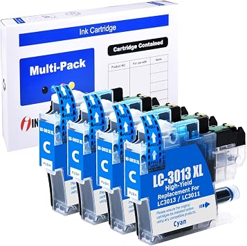 4-Pack Cyan Compatible Replacement for Brother LC3013XL LC-3013 LC3011 XL Ink Cartridge for use with MFC-J491DW MFC-J497DW MFC-J690DW MFC-J895DW (Cyan x 4)