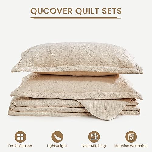 Miniatura 4 de Qucover Edredón California King, juego de edredón ultrasónico de 3 piezas, juego de edredón California King de microfibra suave, tamaño extragrande,
