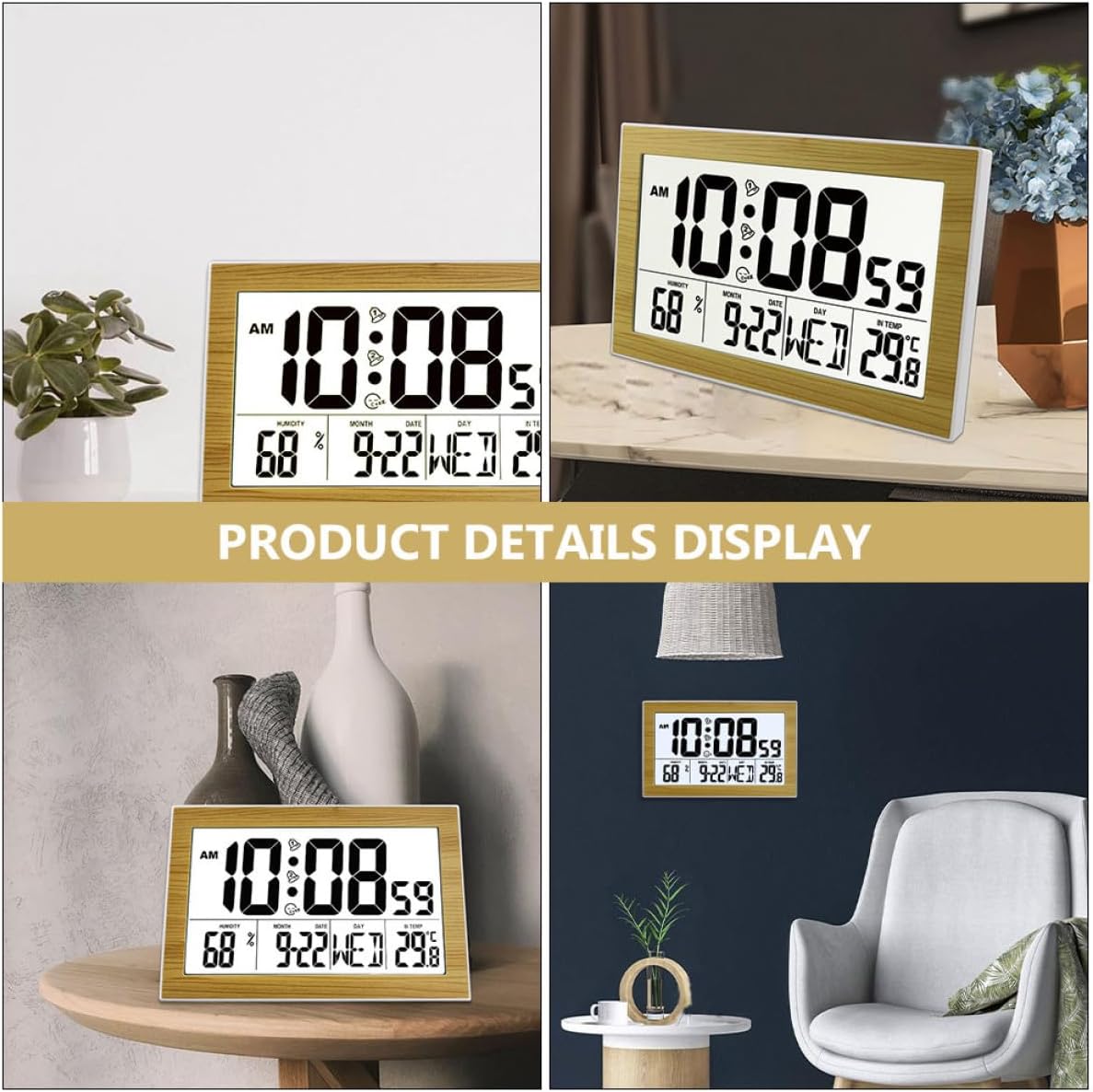 Digital Wall-Mounted Clock Large Screen Multi-Function Alarm Clock with Temperature Display for Elderly Home Bedroom Decor