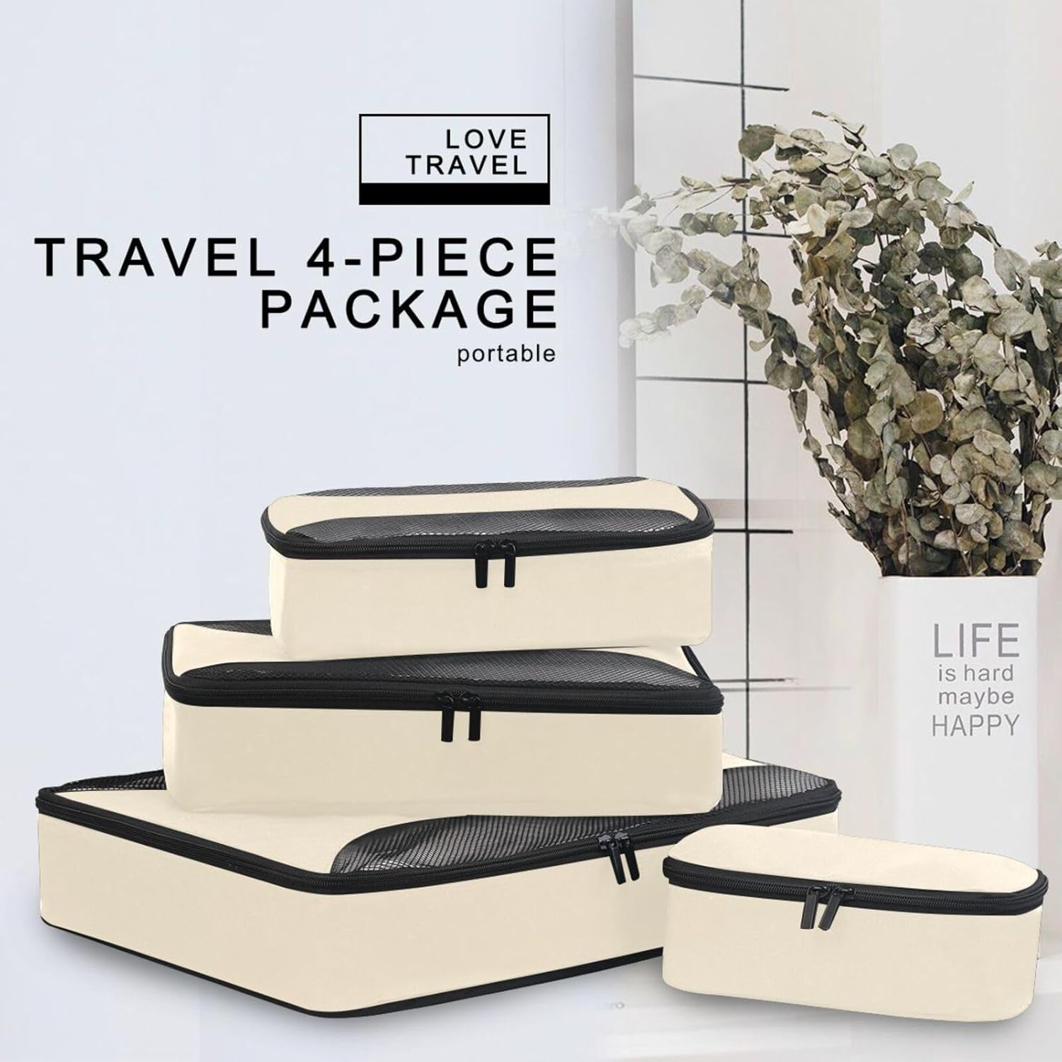 Papaya Whip Solid Color Pure Plain 4 Pcs set organizer for luggage Mesh Travel Essentials lightweight travel packing cubes
