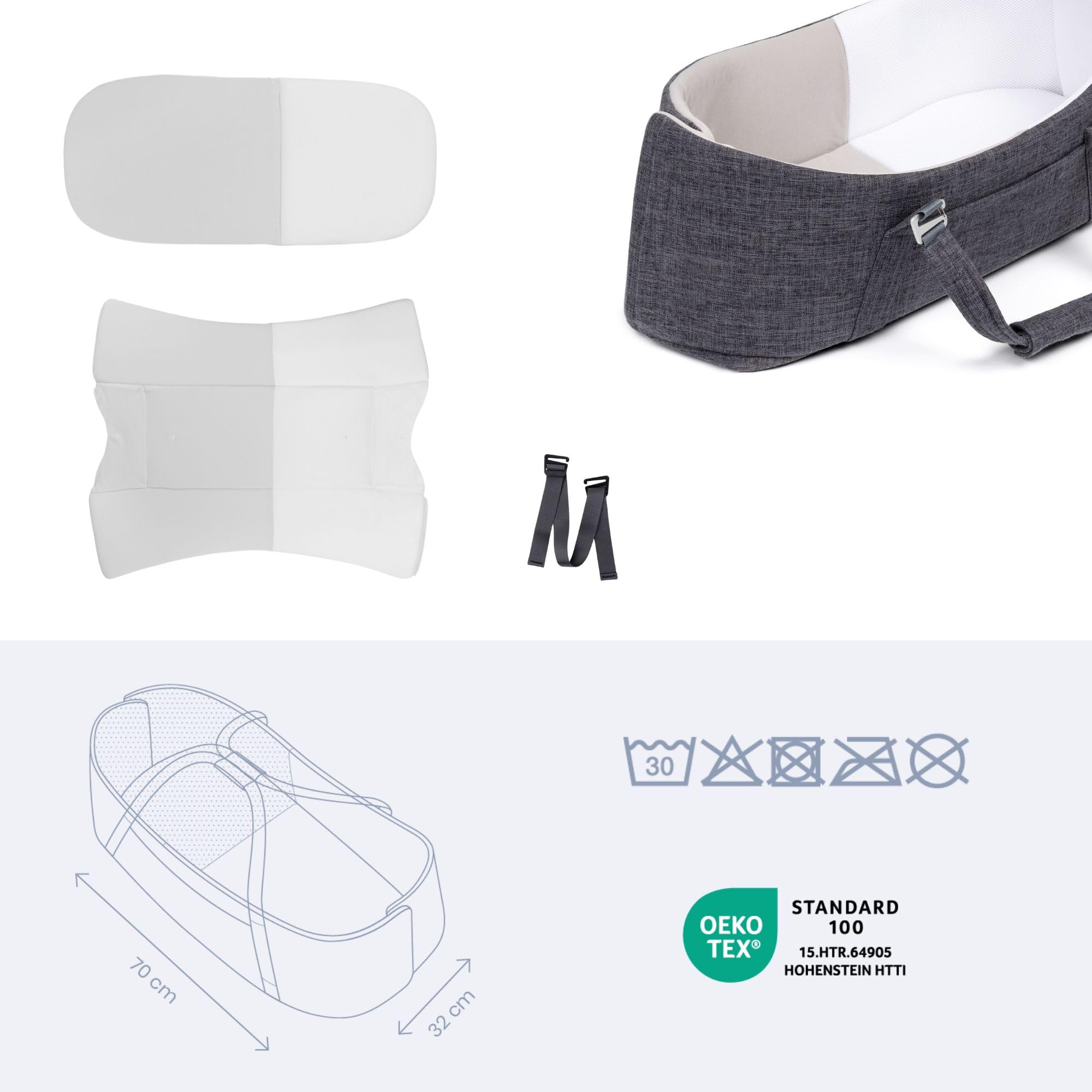 Doomoo Nido bebé Nest & Go – Saco portátil y seguro – Nido fácil de transportar – Muy cómodo – Algodón orgánico y ultra suave, gris