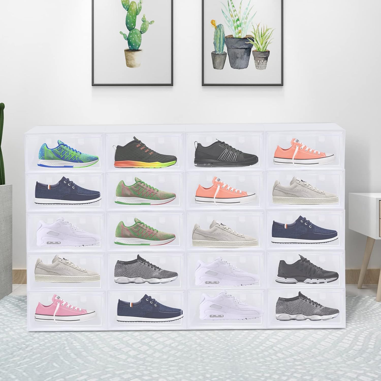 20pcs Shoe Box Clear Foldable Drawer Type Plastic Storage Organizer Cabinet Rack Transparent Organizer, Shoes Rack for Livingroom, Hallway, Bedroom