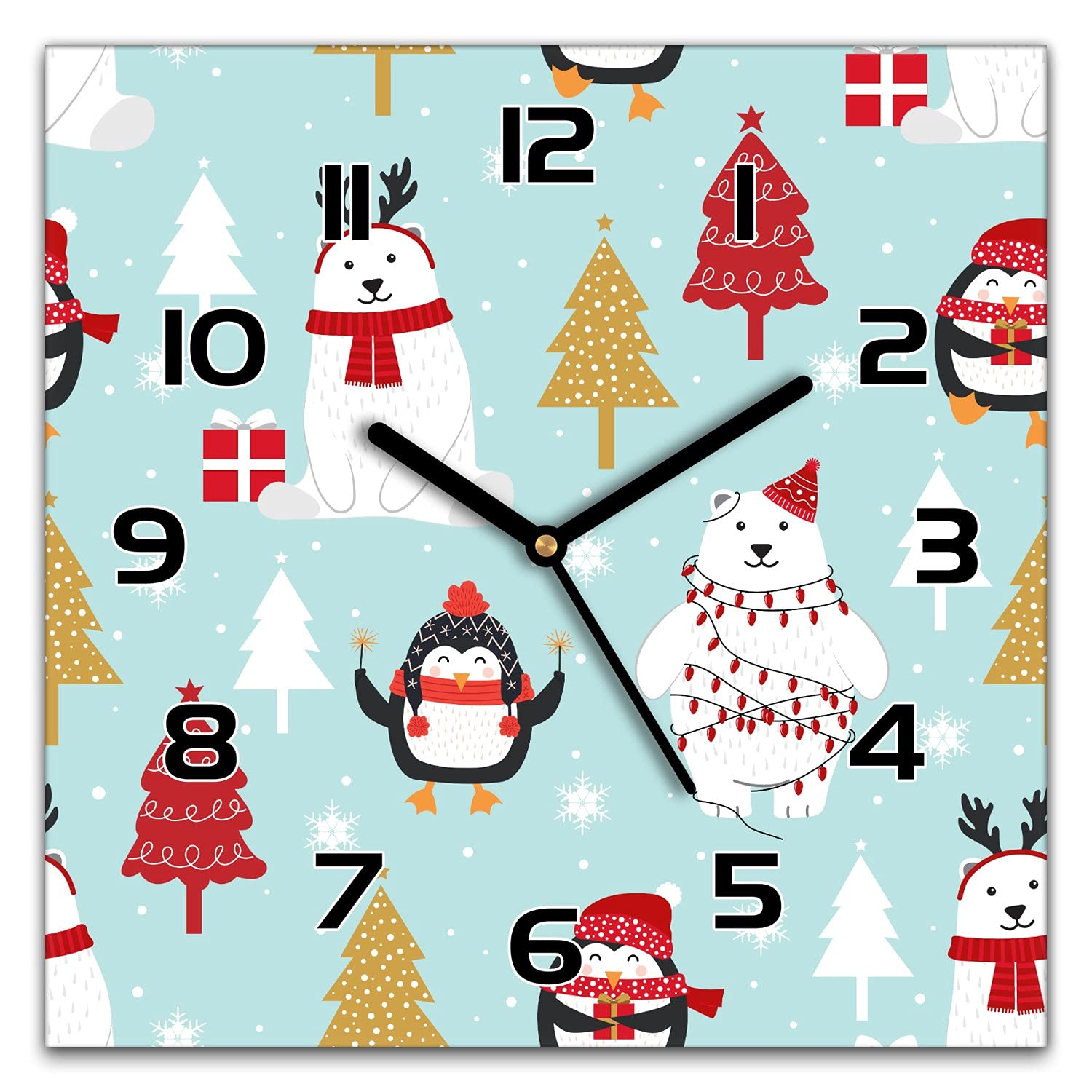 Cadeaux Noël Horloge Murale en Verre Silencieuse Design Ours Polaires 30 cm