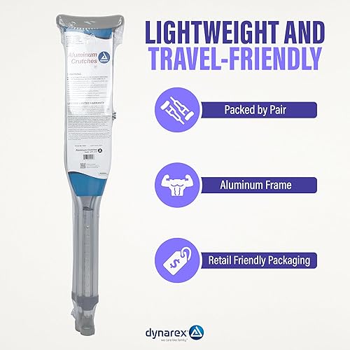 Miniatura 16 de Dynarex Muleta universal de aluminio, niños a adultos - 4'7" a 6'7", ajuste de altura con botón pulsador, axila acolchada y cómodos agarres de mano