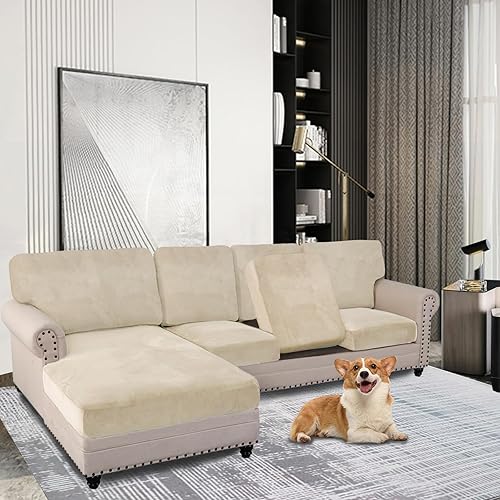 Miniatura 2 de LZYLZH Funda de cojín elástica para sofá, funda de cojín individual de repuesto, funda de cojín de terciopelo (beige, grande de 2 plazas)