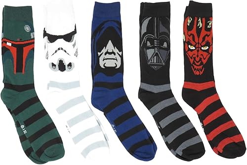 Star Wars Villains Character Faces Crew Socks 5 Pair Pack - Star Wars Gifts For Teens