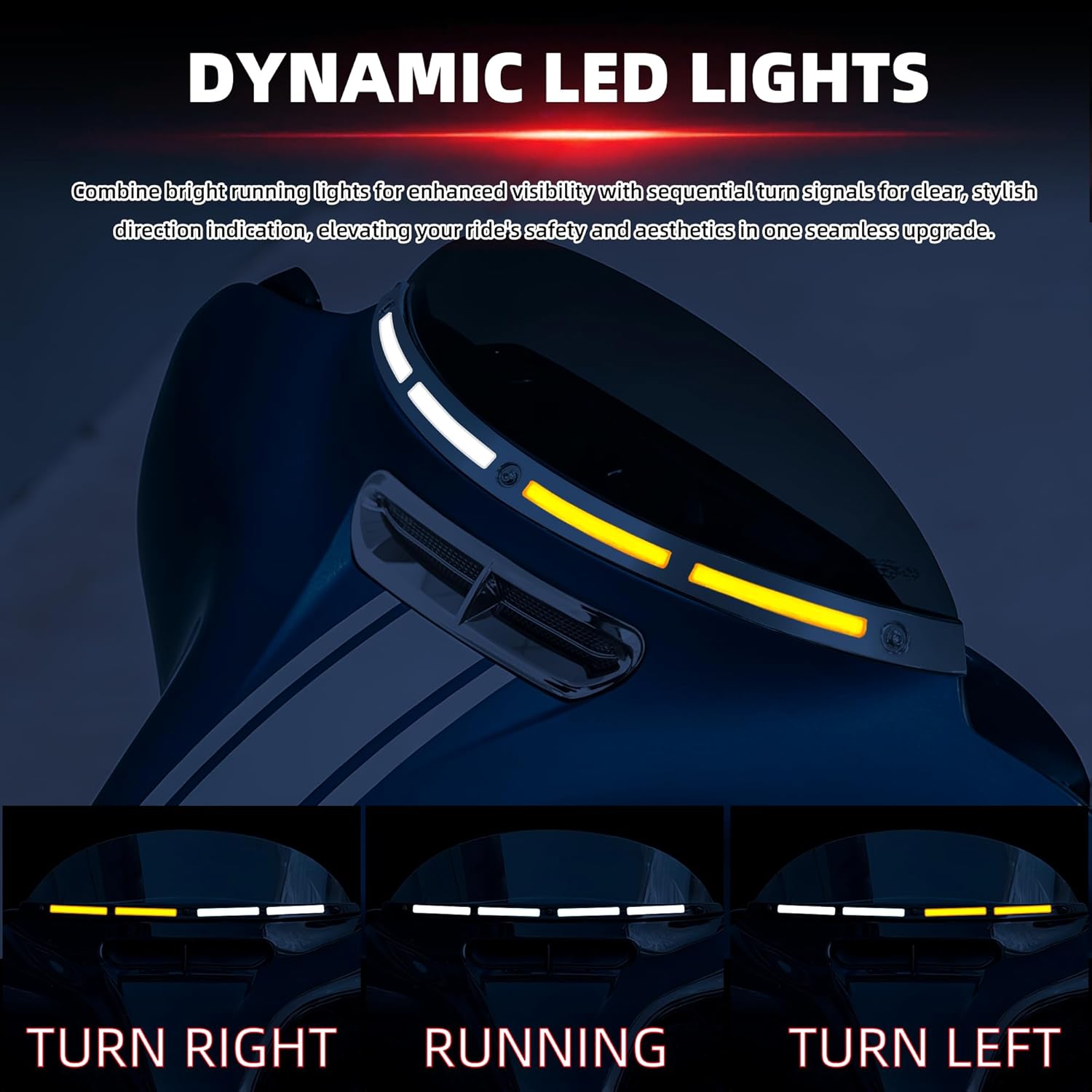 FATECIM Windshield Trim LED Light with Running Light & Sequential Turn Signals for Harley Touring Street Glide Ultra Limited Electra Glide FLHX FLHTK 2014-2023 (Chrome Windscreen Trim, Smoke Lens)