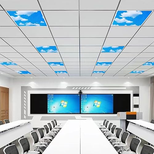 Miniatura 8 de Superyofo Paquete de 6 luces LED de panel plano de 2 pies de 4800 lúmenes, 0-10 V regulables, cielo azul plano y nubes, 50 W, blanco 6000 K, 120 V,