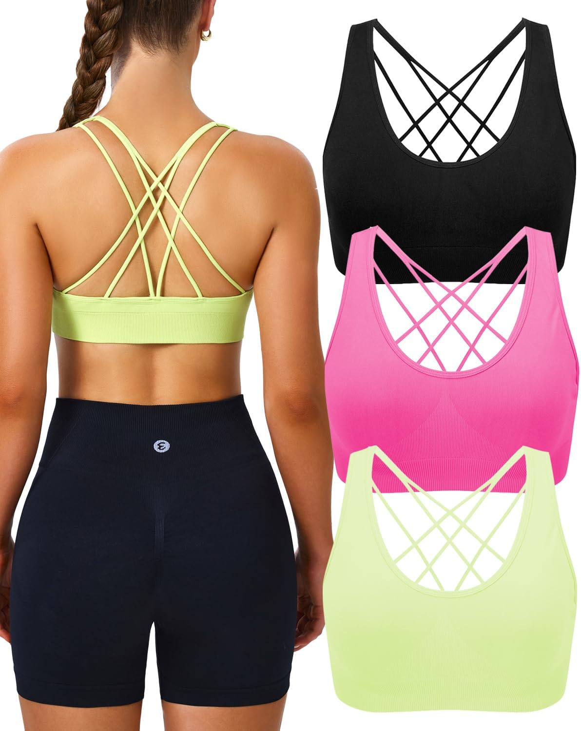 Evercute Cross Back Sport Bras Padded Strappy Medium Support Cropped Bras for Yoga Workout Fitness Bras