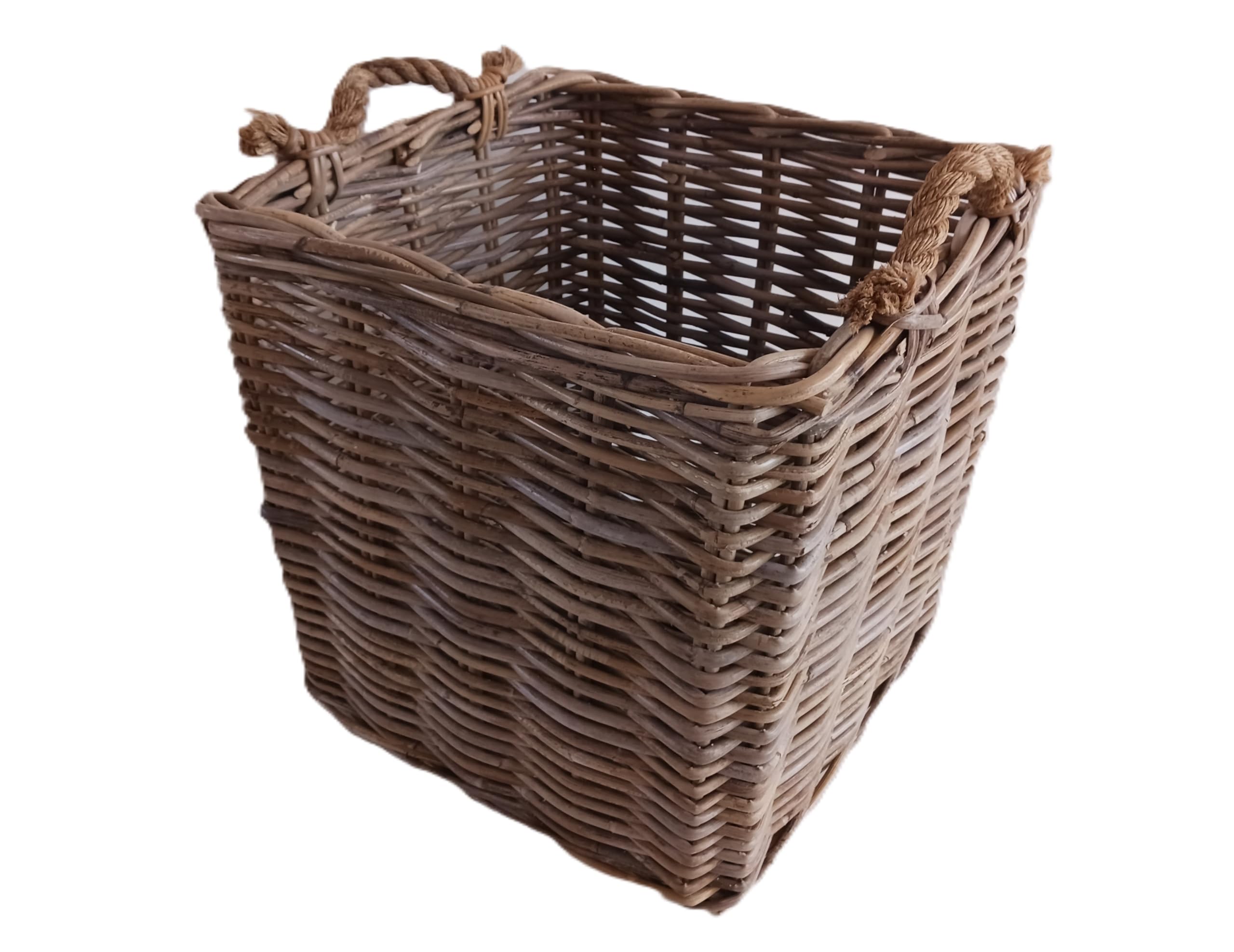 CESTO VIMINI PORTA LEGNA CM 44x44x45 H IN ROBUSTISSIMO GIUNCO KUBO I con manici cm 48 CESTO PER LEGNA PORTALEGNA