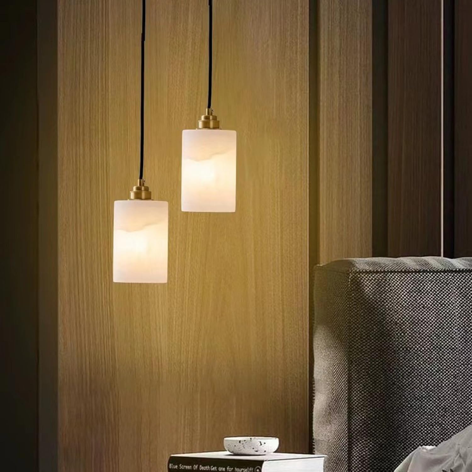 Lampada a Sospensione Cilindrica in Marmo 5,9 Pollici Paralume for a for Soggiorno Plafoniera in Stile Spagnolo Base for Lampadario in Pietra Naturale