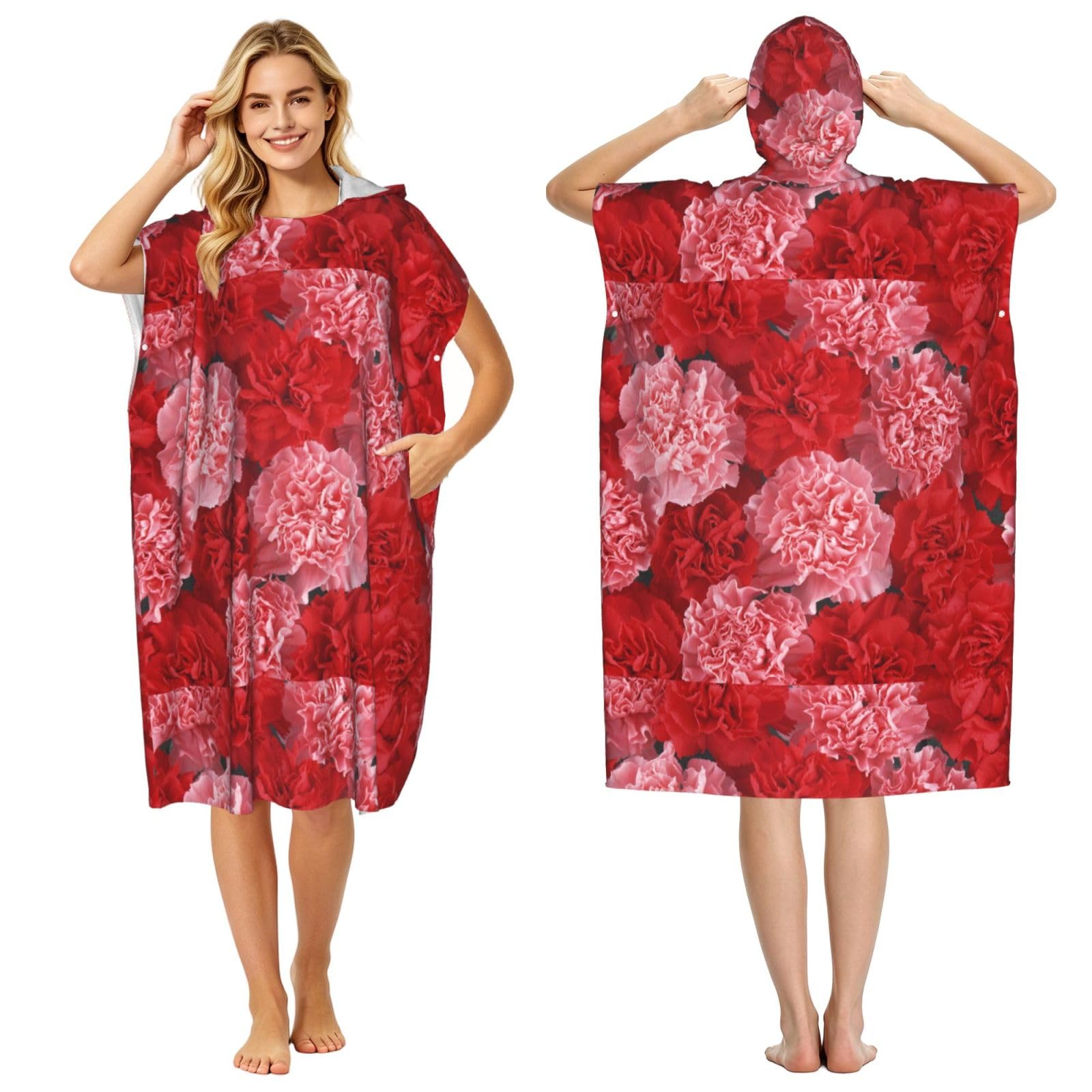Poadnly Flowers Plants Carnation Flower Wallpaper, Adult Hooded Beach Towel 90 x 110 cm,Changing Bath Robe, Surf Poncho Towel For Women Men