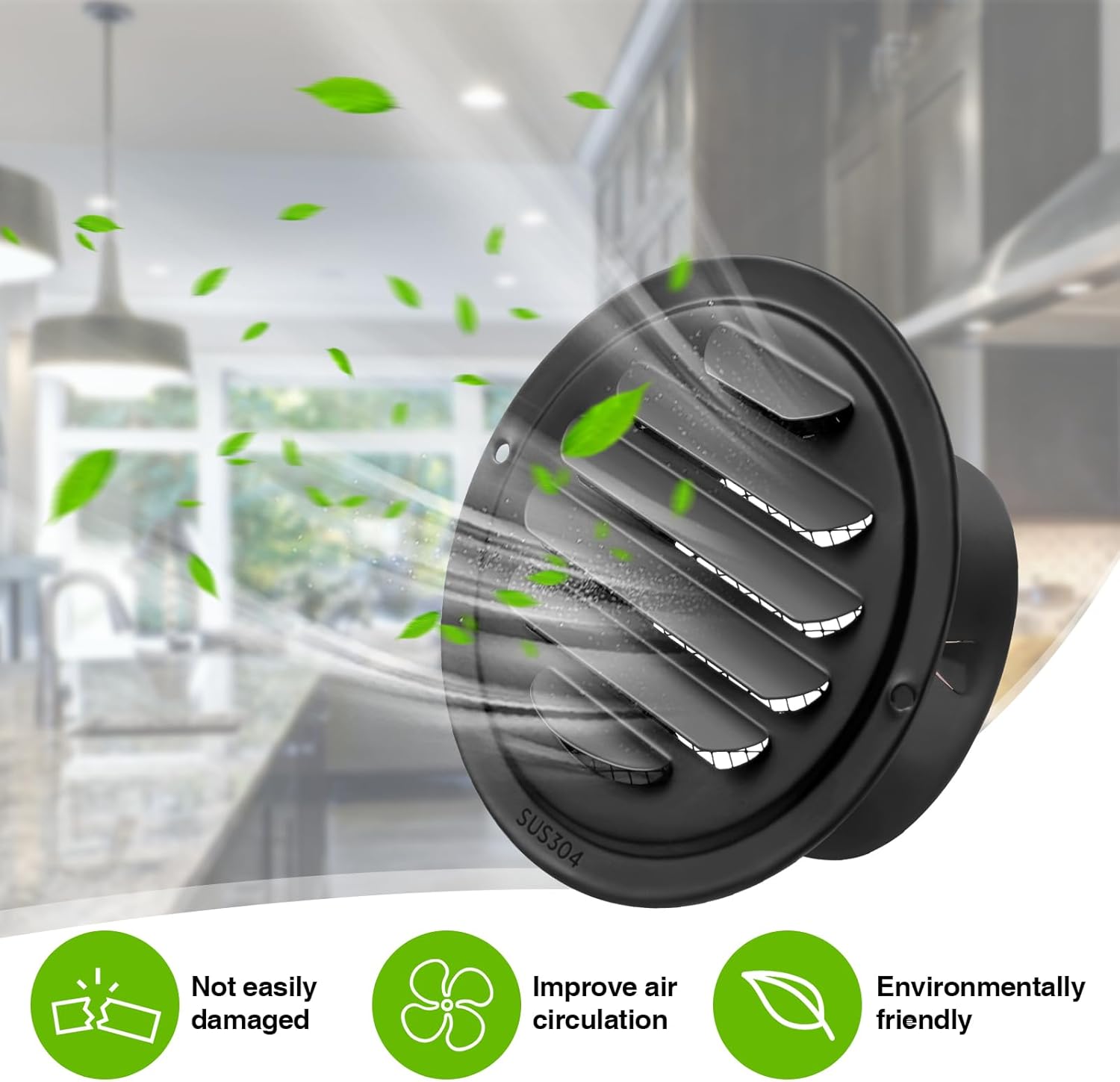 Gisafai 6 Pcs Round Soffit Vent Cover 4 Inch Stainless Steel Louvered Grille Vent Cover Metal Air Vent Covers with Built in Fly Screen Mesh for HVAC Ventilation House Flat Garage Exterior(Black)