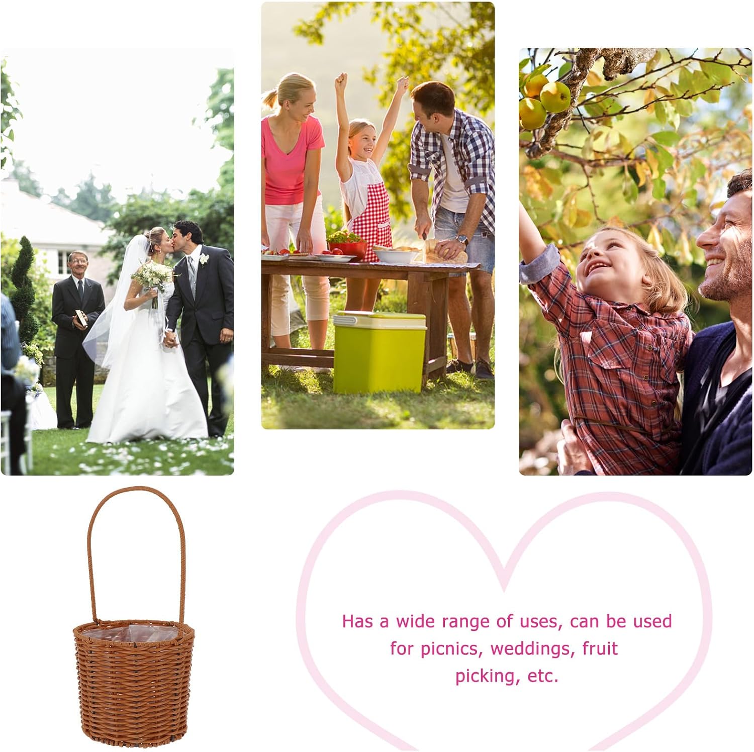 Hand-held Woven Basket Small round Faux Rattan Storage Basket Flower Arrangement Holder for Wedding Decor and Home Organization image 5