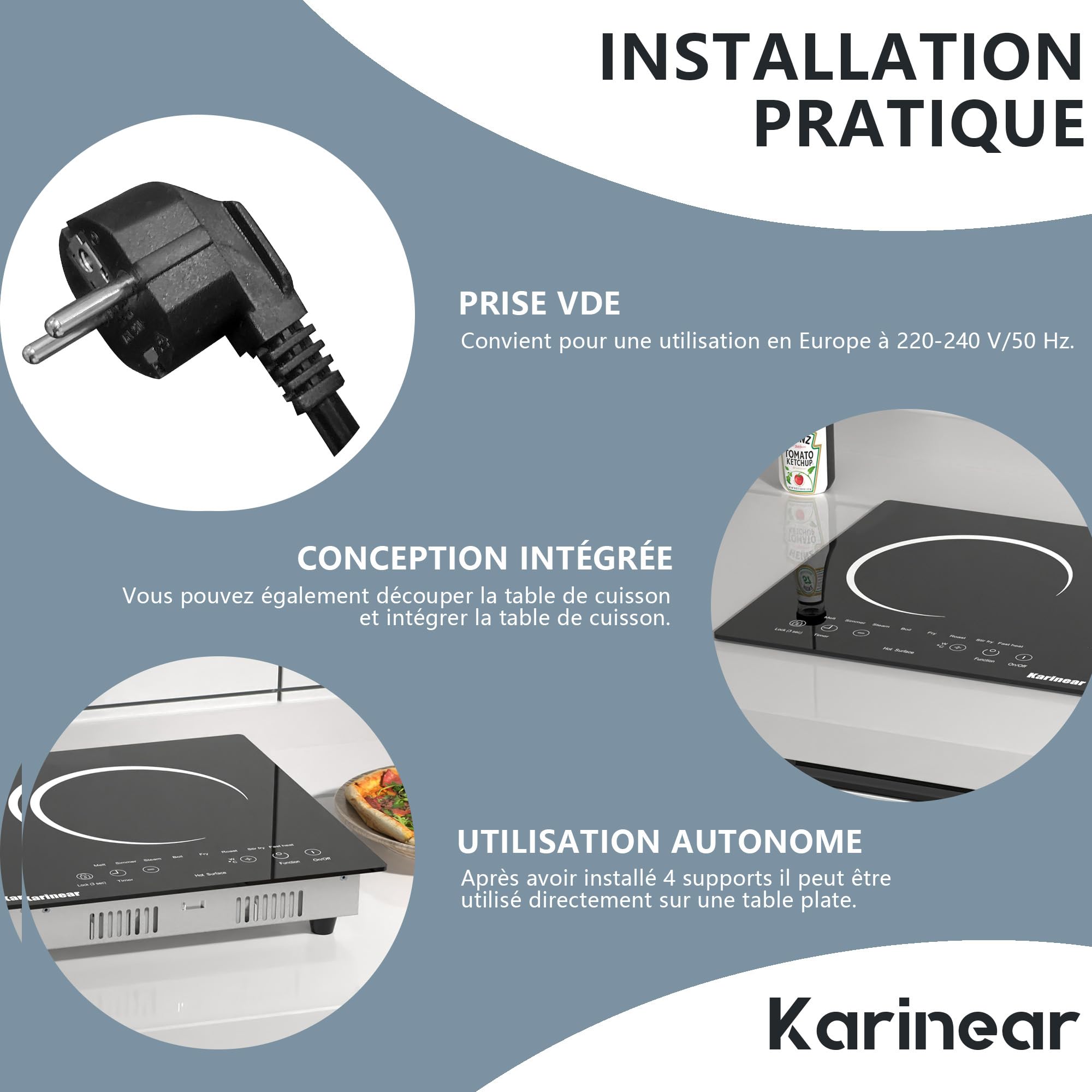 Karinear Plaque Vitrocéramique 2 Feux à Poser, Plaque Electrique Portable 220-240V avec Sécurité Enfant