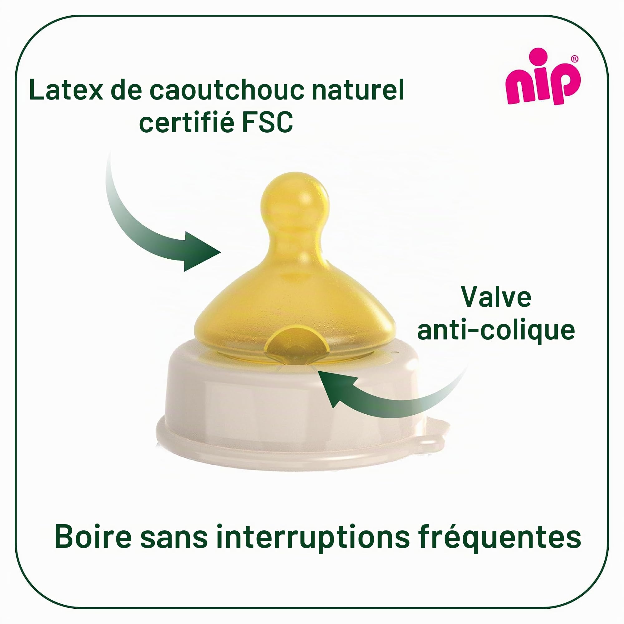 nip Cherry Biberon à col large en verre, avec tétine en caoutchouc naturel, anti-colique, taille S, dès la naissance, 120 ml, marron