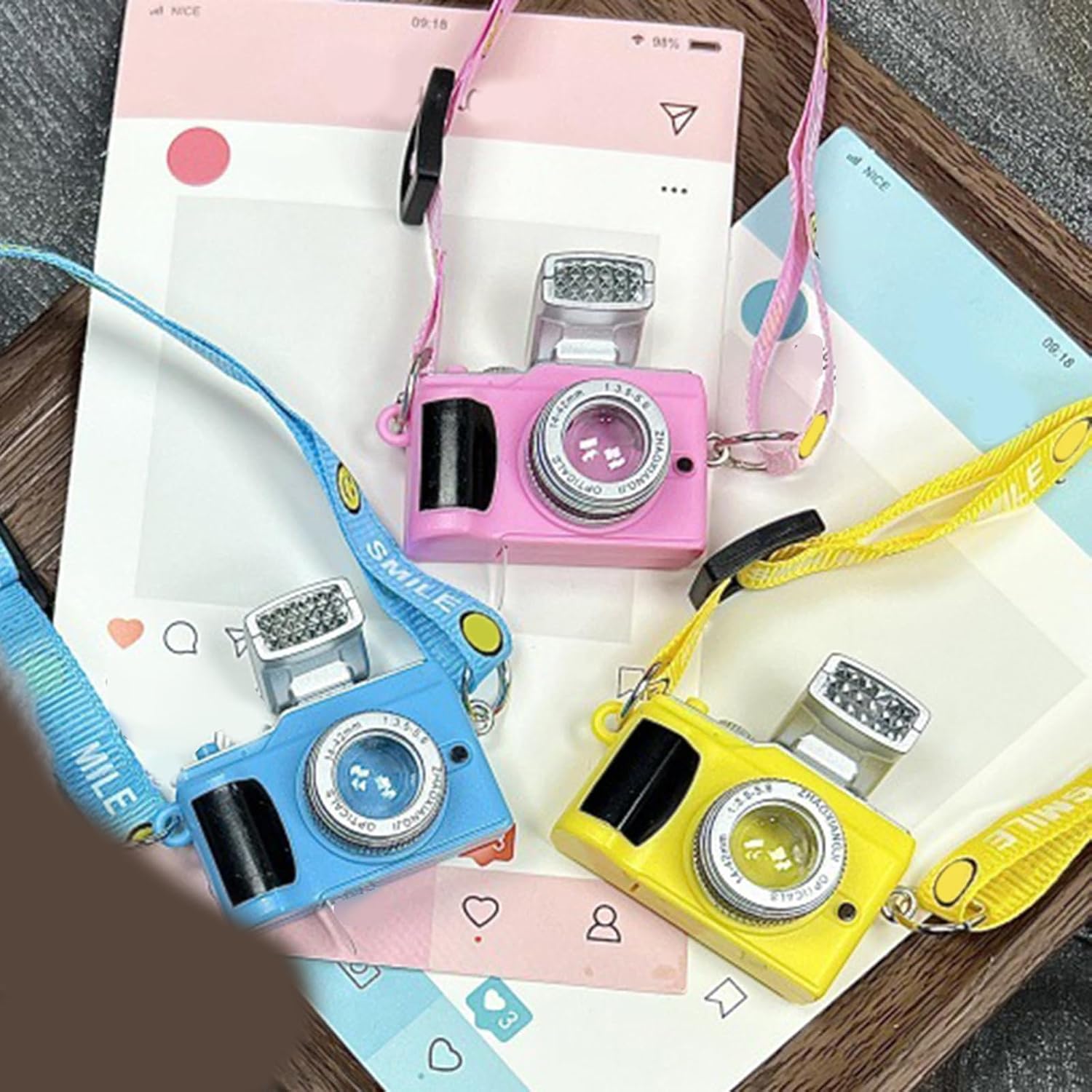 Miniature Smiling Face Camera Flashlight Keychain Decors Lovely Portable Resin Ornament For Home Office Travel image 5