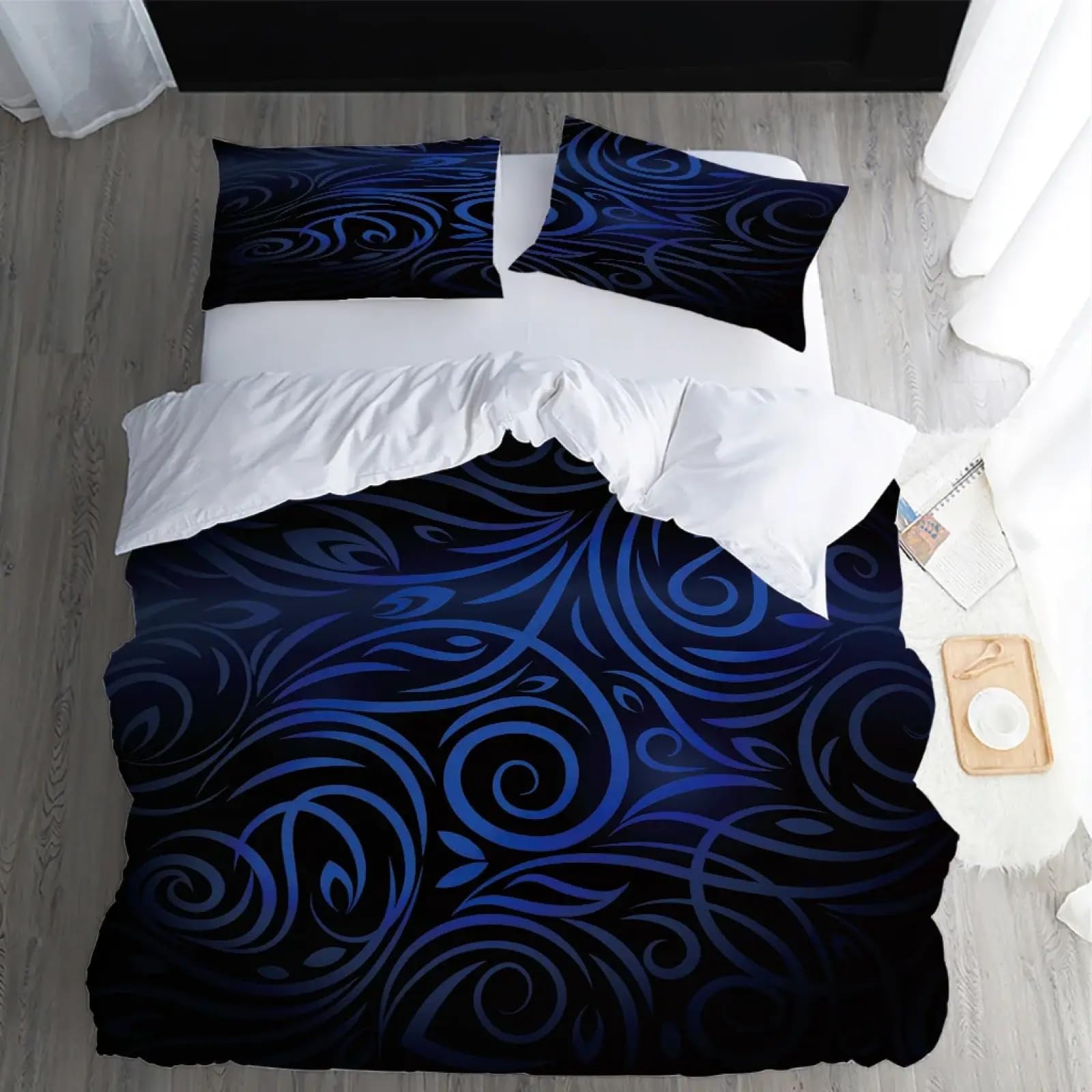 Parure de lit fleur abstraite bleue housse de couette grande taille