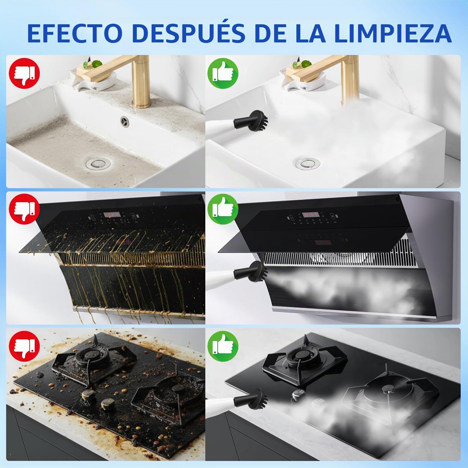 Limpiador a Vapor con 8 Cabezales, 4.5BAR 1200ml 105-120℃ Vaporeta Limpieza Hogar Potente, Portátil Máquina de Limpieza a Vapor Presurizada de Alta Temperatu para Cocina, Baño, Coches